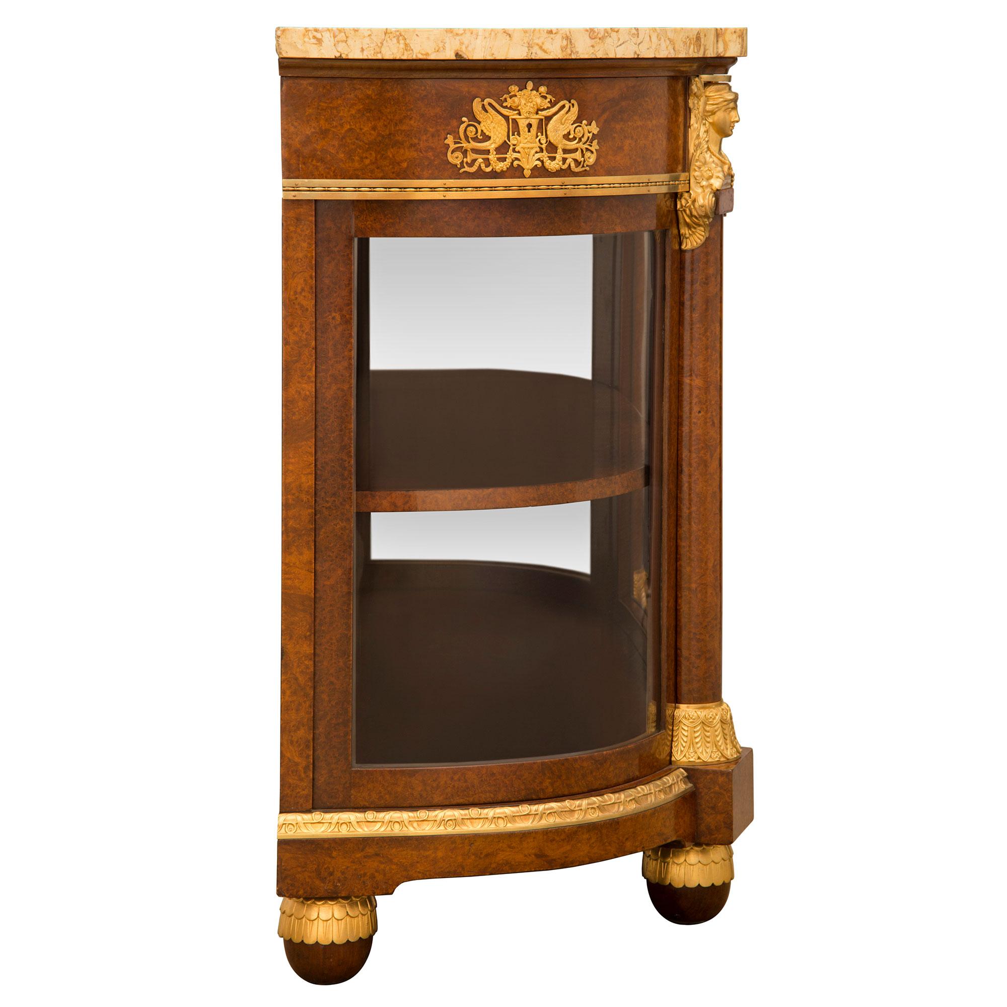 French 19th Century Neoclassical Style Burl Walnut and Ormolu Buffet Vitrine For Sale 2