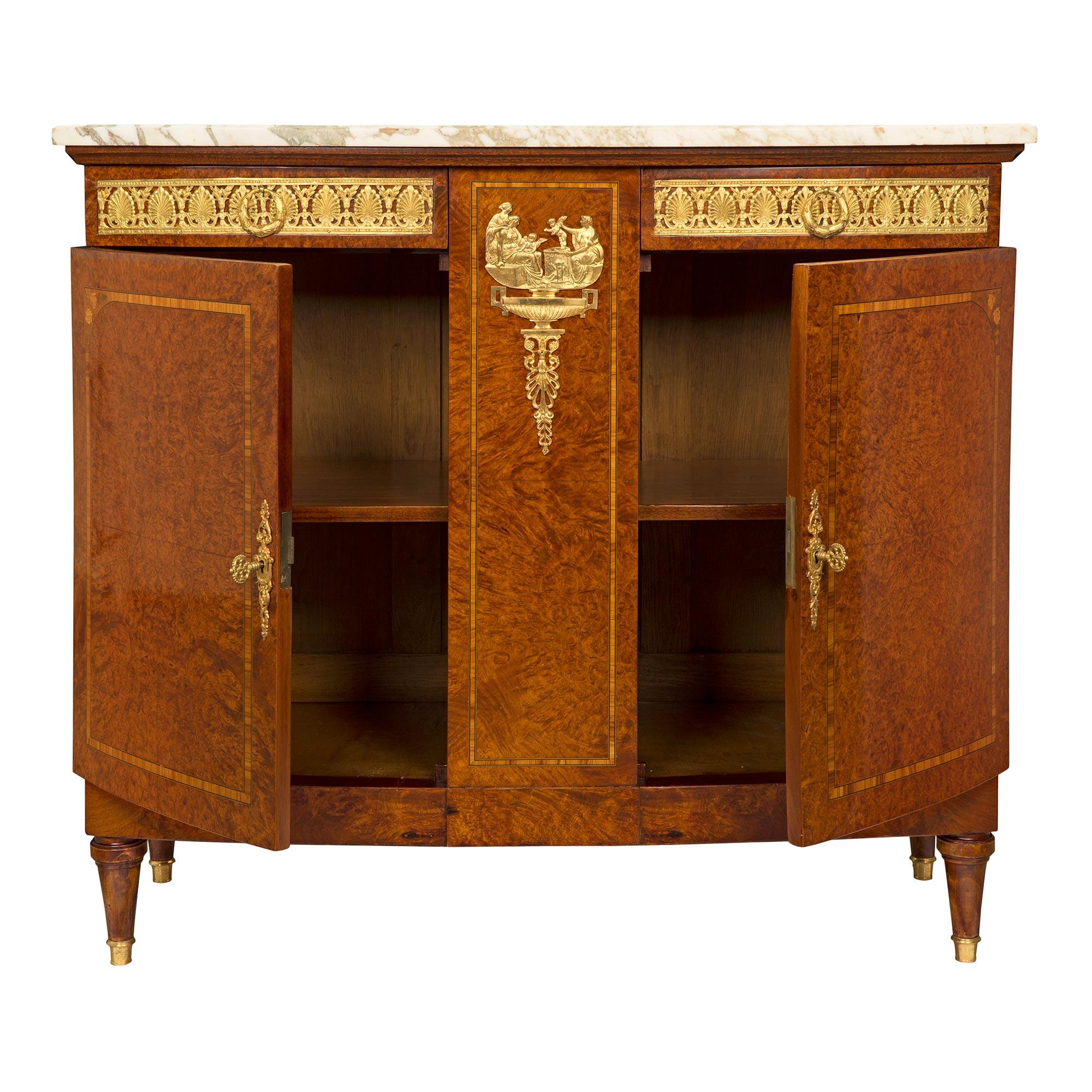 French 19th Century Neoclassical Style Burl Walnut, Tulipwood and Ormolu Buffet In Good Condition For Sale In West Palm Beach, FL