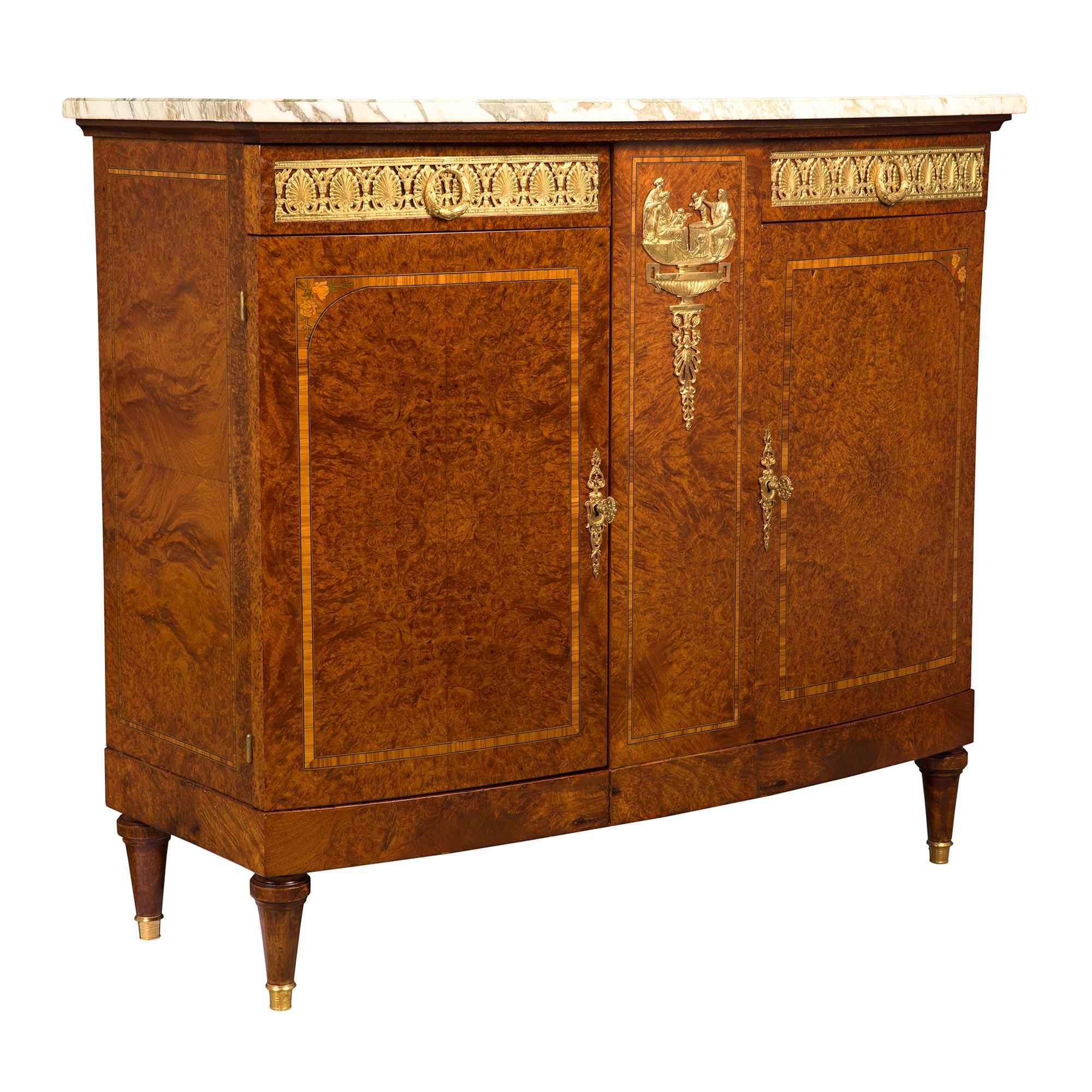 French 19th Century Neoclassical Style Burl Walnut, Tulipwood and Ormolu Buffet For Sale 1