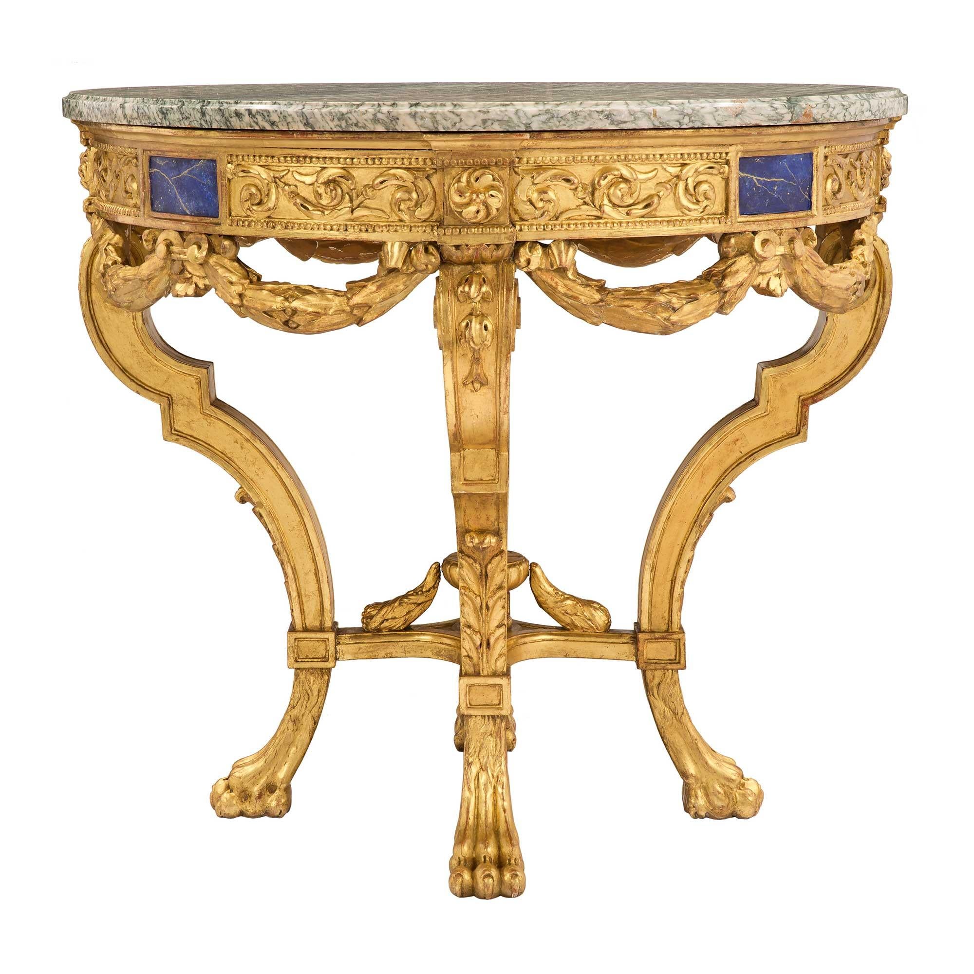 French 19th Century Neoclassical Style Giltwood and Campan Marble Center Table In Good Condition For Sale In West Palm Beach, FL