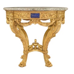Table centrale de style néoclassique français du XIXe siècle en bois doré et marbre Campan