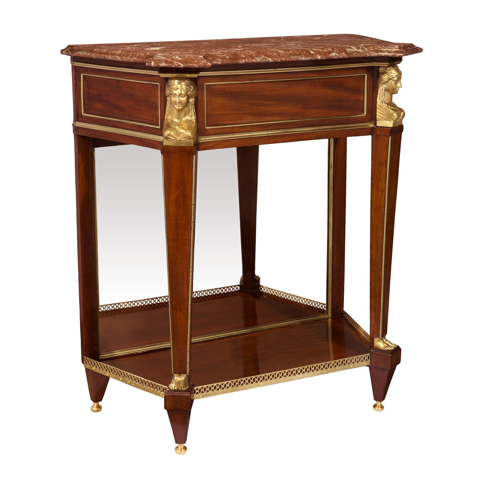 French 19th Century Neoclassical Style Mahogany, Ormolu and Marble Console In Good Condition For Sale In West Palm Beach, FL