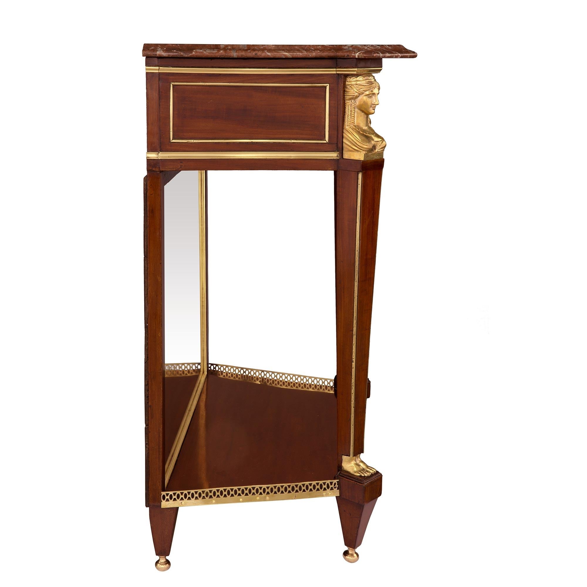 French 19th Century Neoclassical Style Mahogany, Ormolu and Marble Console For Sale 1