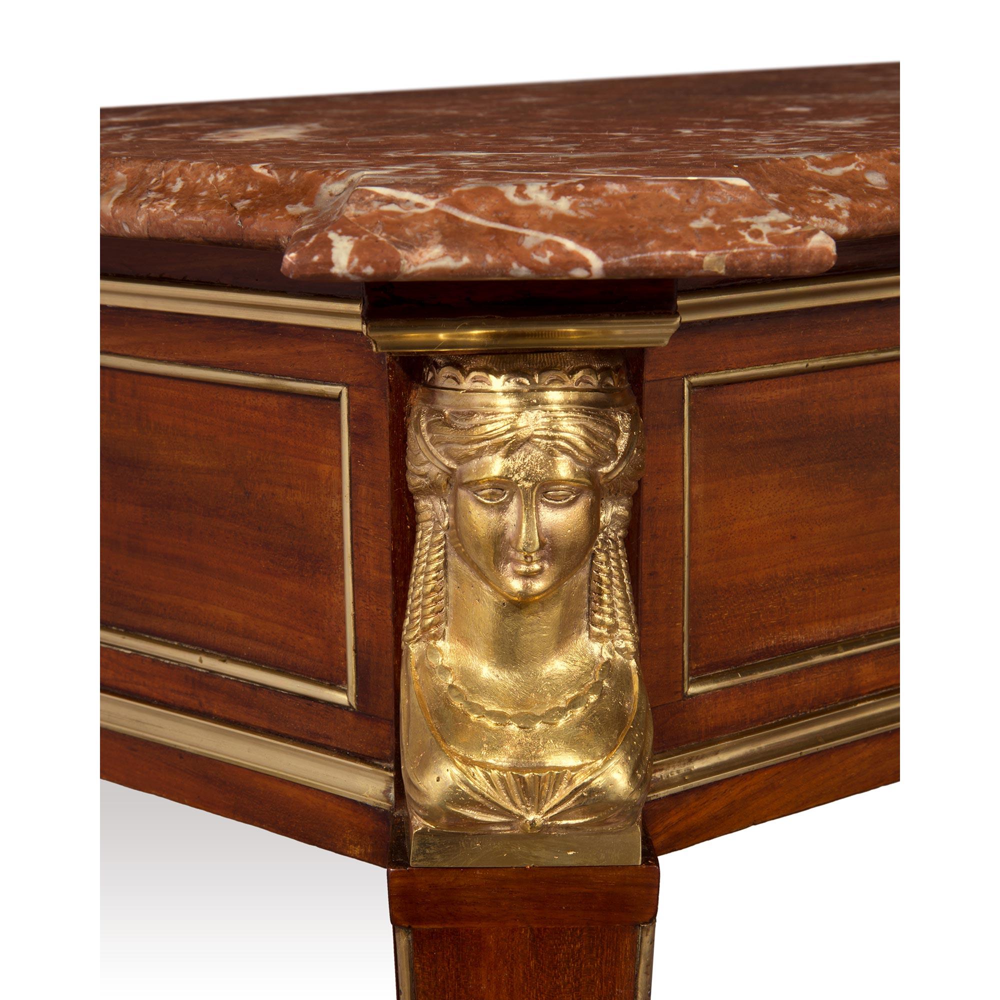 French 19th Century Neoclassical Style Mahogany, Ormolu and Marble Console For Sale 3