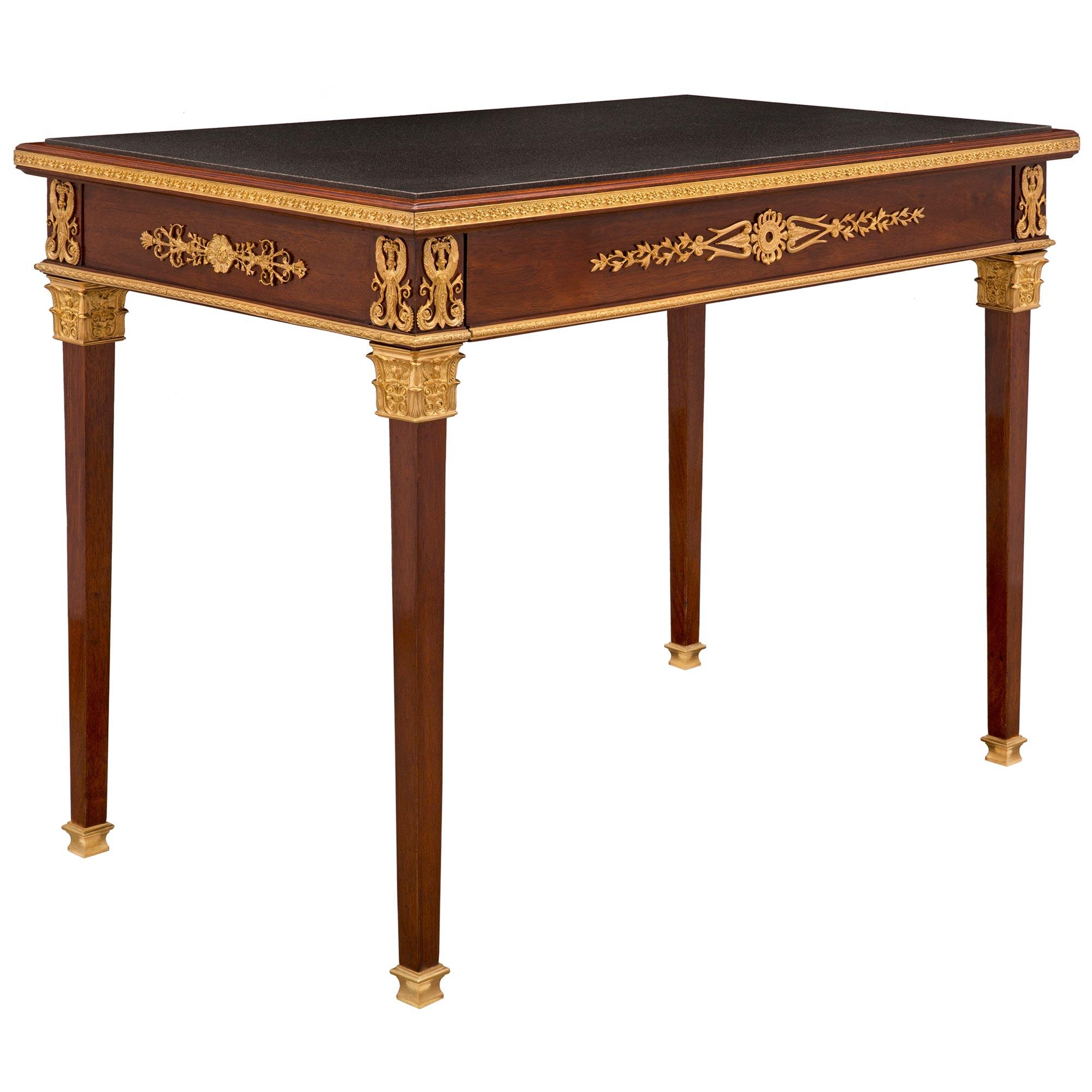 French 19th Century Neoclassical Style Mahogany, Ormolu and Slate Table/Desk In Good Condition For Sale In West Palm Beach, FL