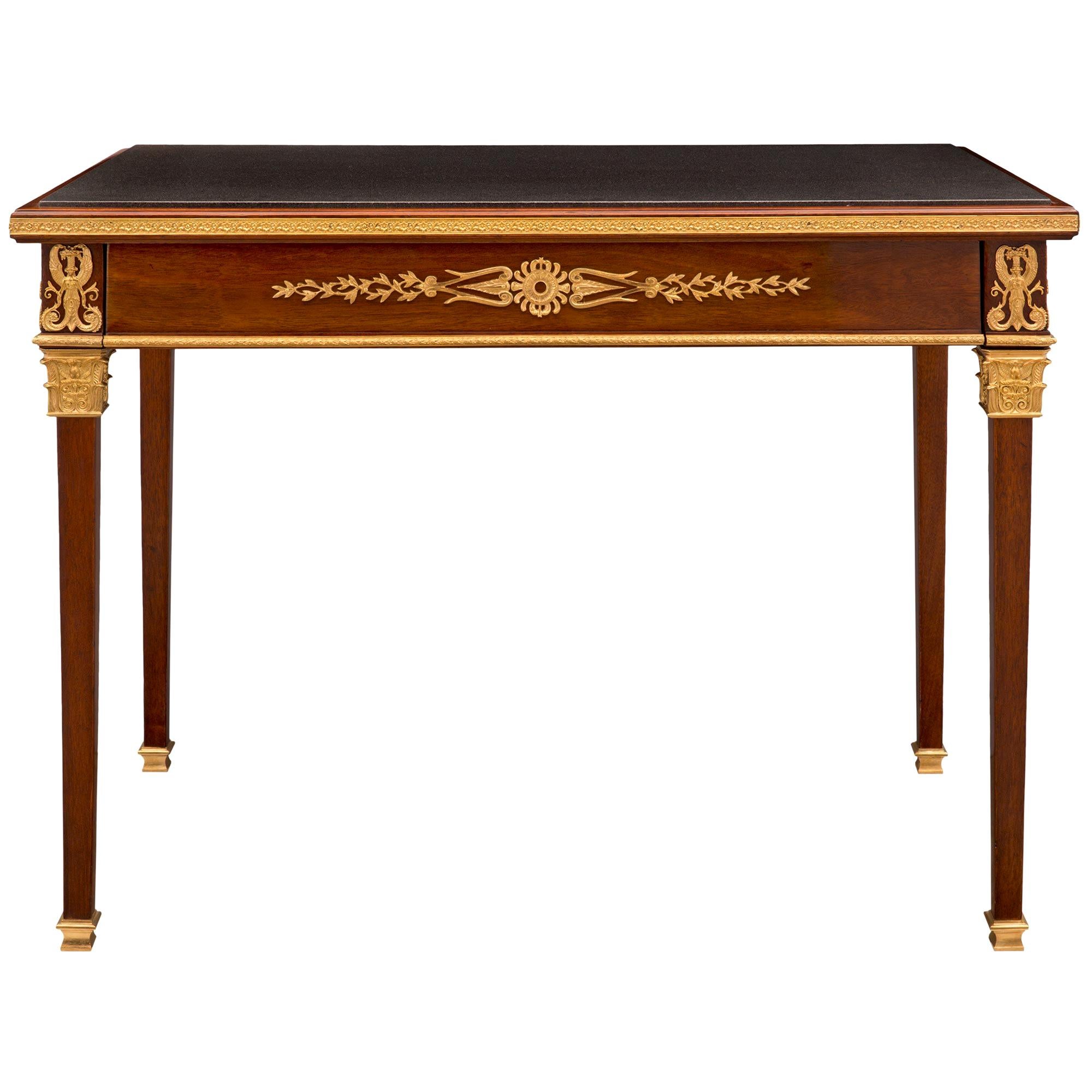 French 19th Century Neoclassical Style Mahogany, Ormolu and Slate Table/Desk For Sale