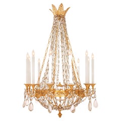 Antique French 19th Century Neoclassical Style Ormolu and Baccarat Crystal Chandelier