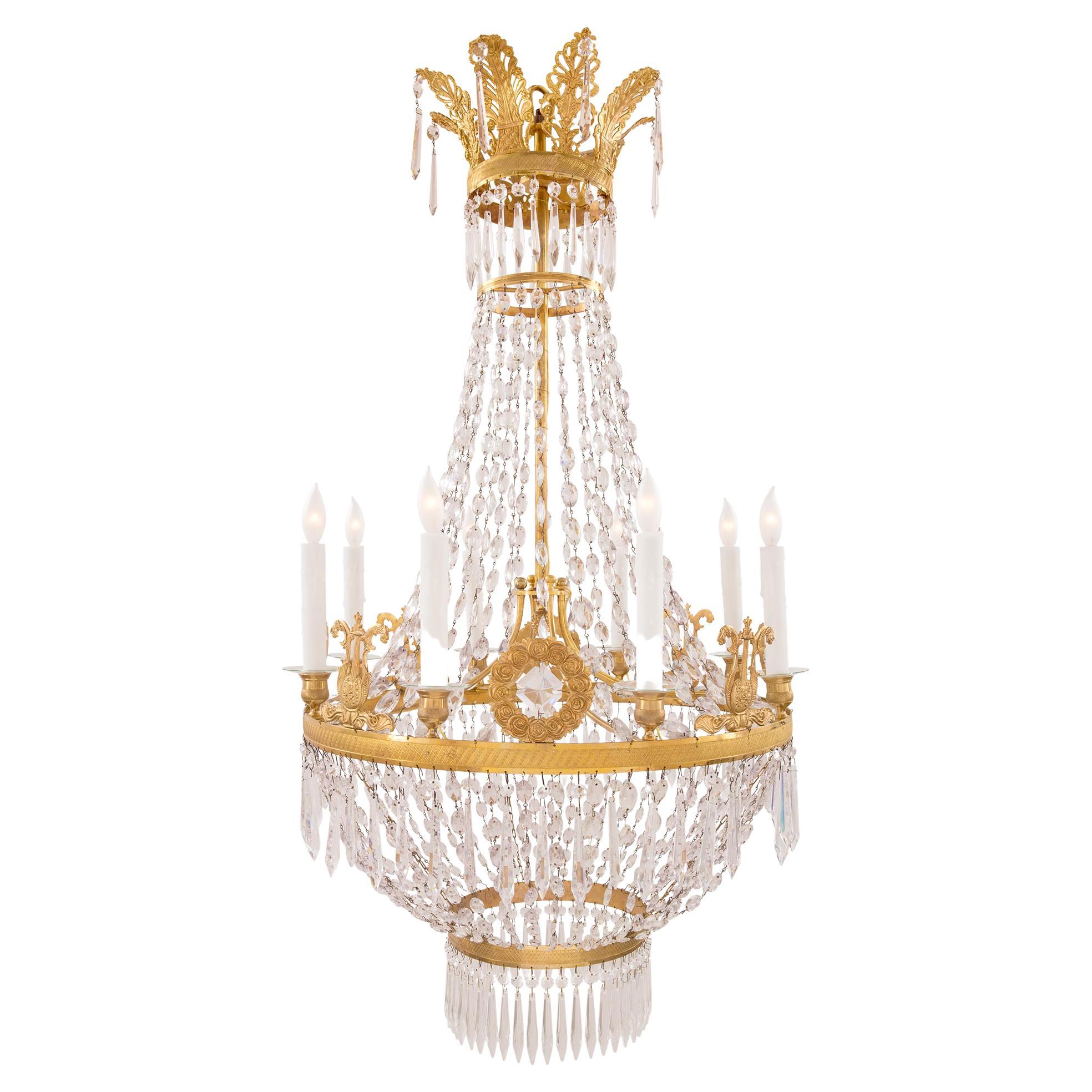 French 19th Century Neoclassical Style Ormolu and Baccarat Crystal Chandelier For Sale