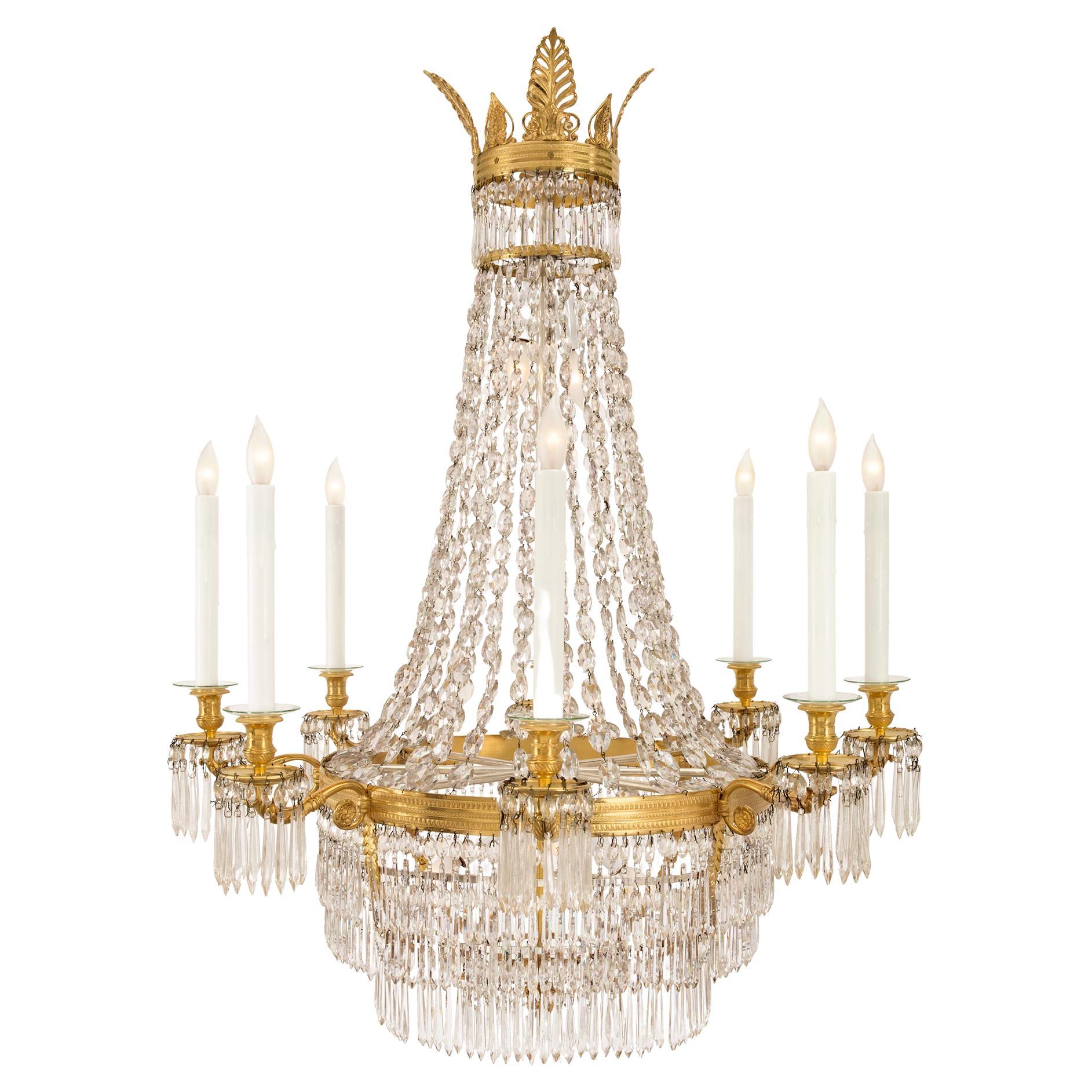 French 19th Century Neoclassical Style Ormolu and Baccarat Crystal Chandelier For Sale