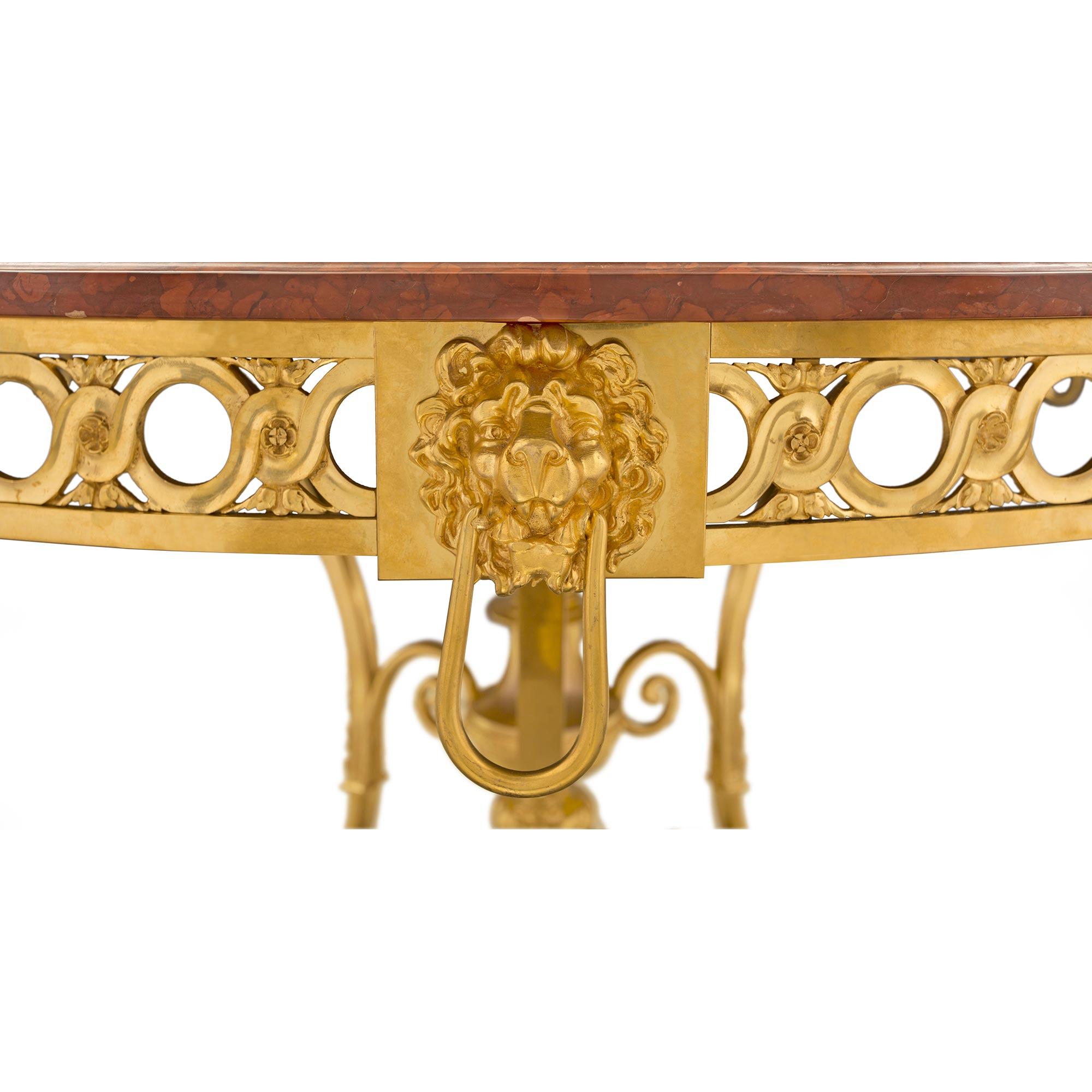 French 19th Century Neoclassical Style Ormolu and Griotte Marble Center Table For Sale 2