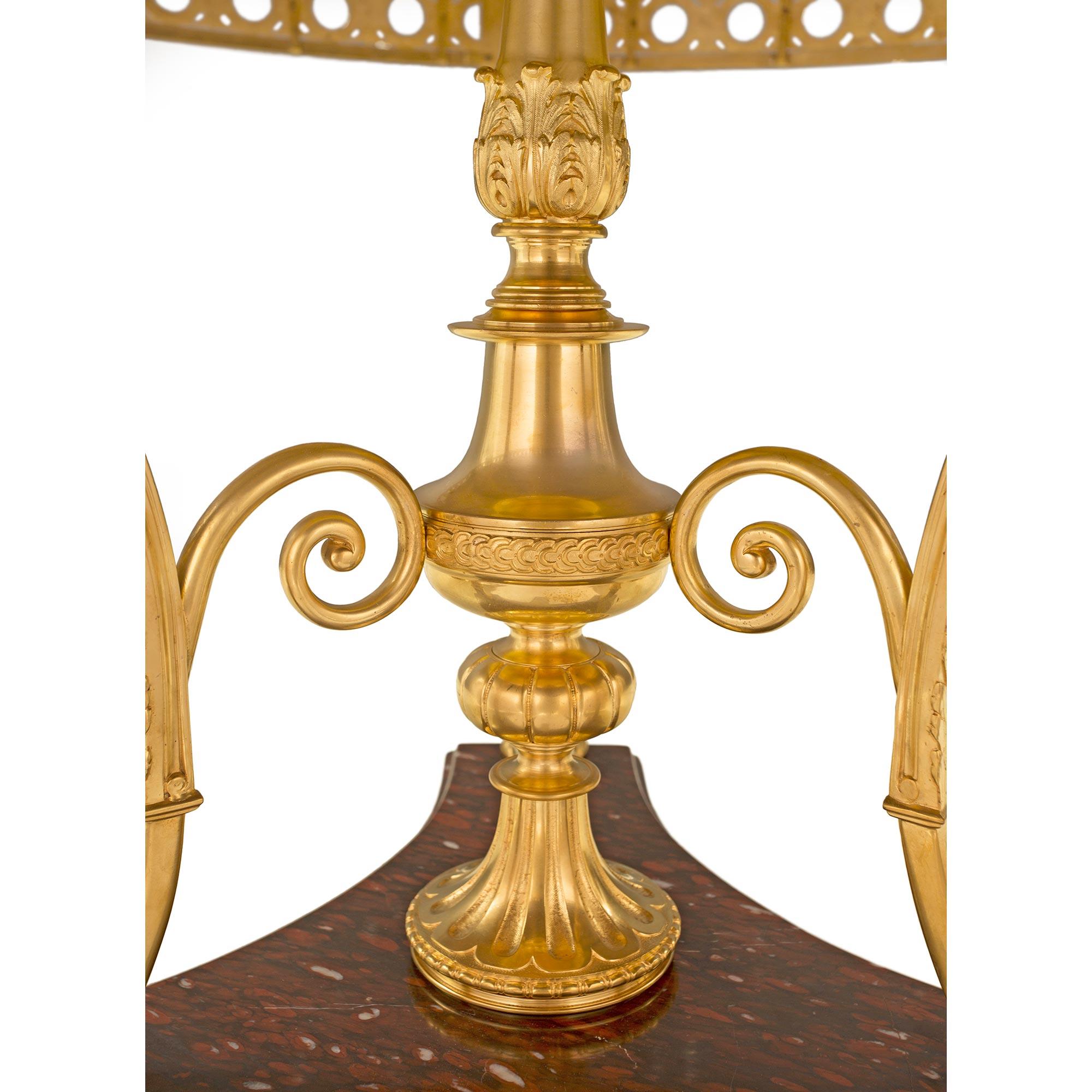 French 19th Century Neoclassical Style Ormolu and Griotte Marble Center Table For Sale 3