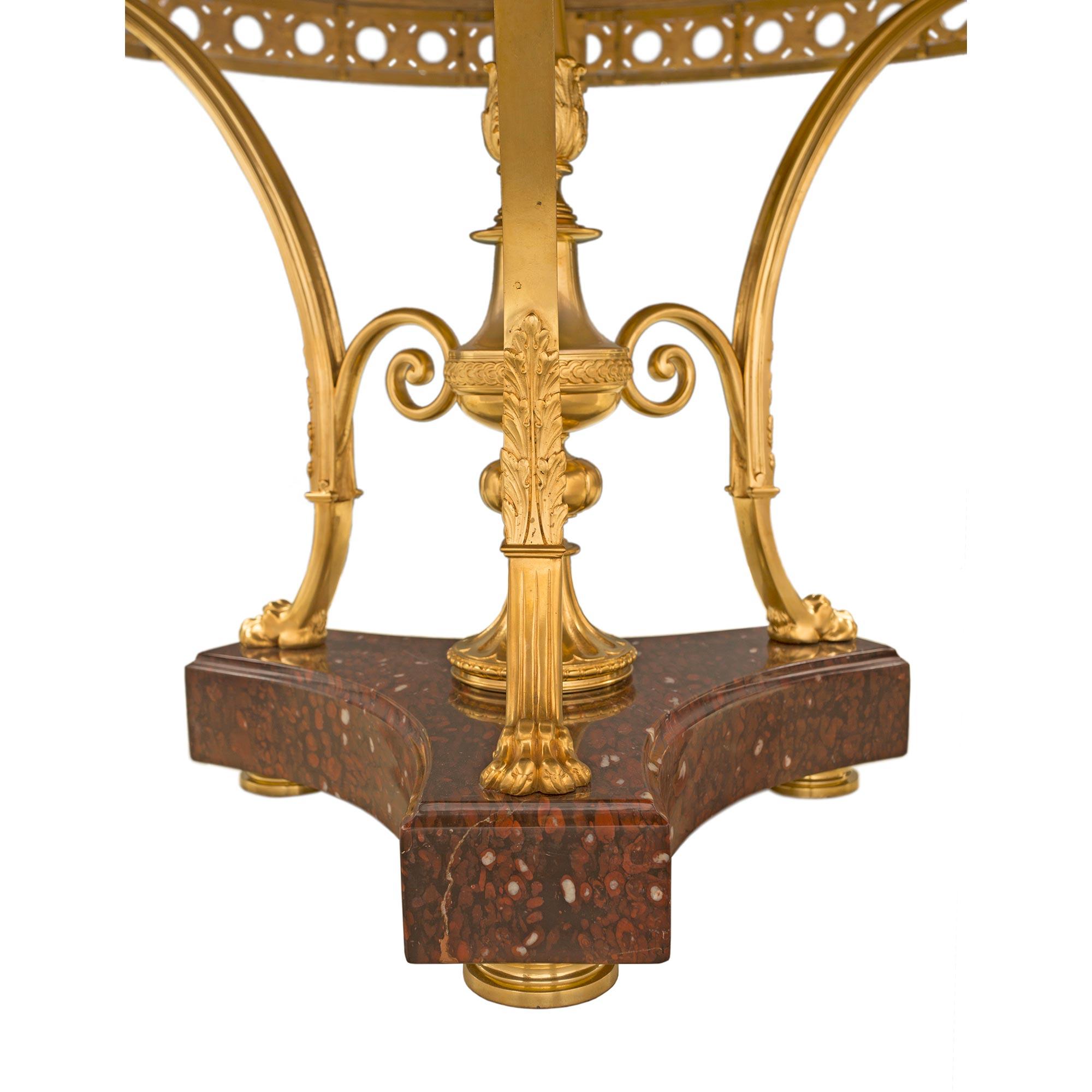 French 19th Century Neoclassical Style Ormolu and Griotte Marble Center Table For Sale 4
