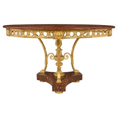 Table de centre en bronze doré et marbre griotte du 19e siècle
