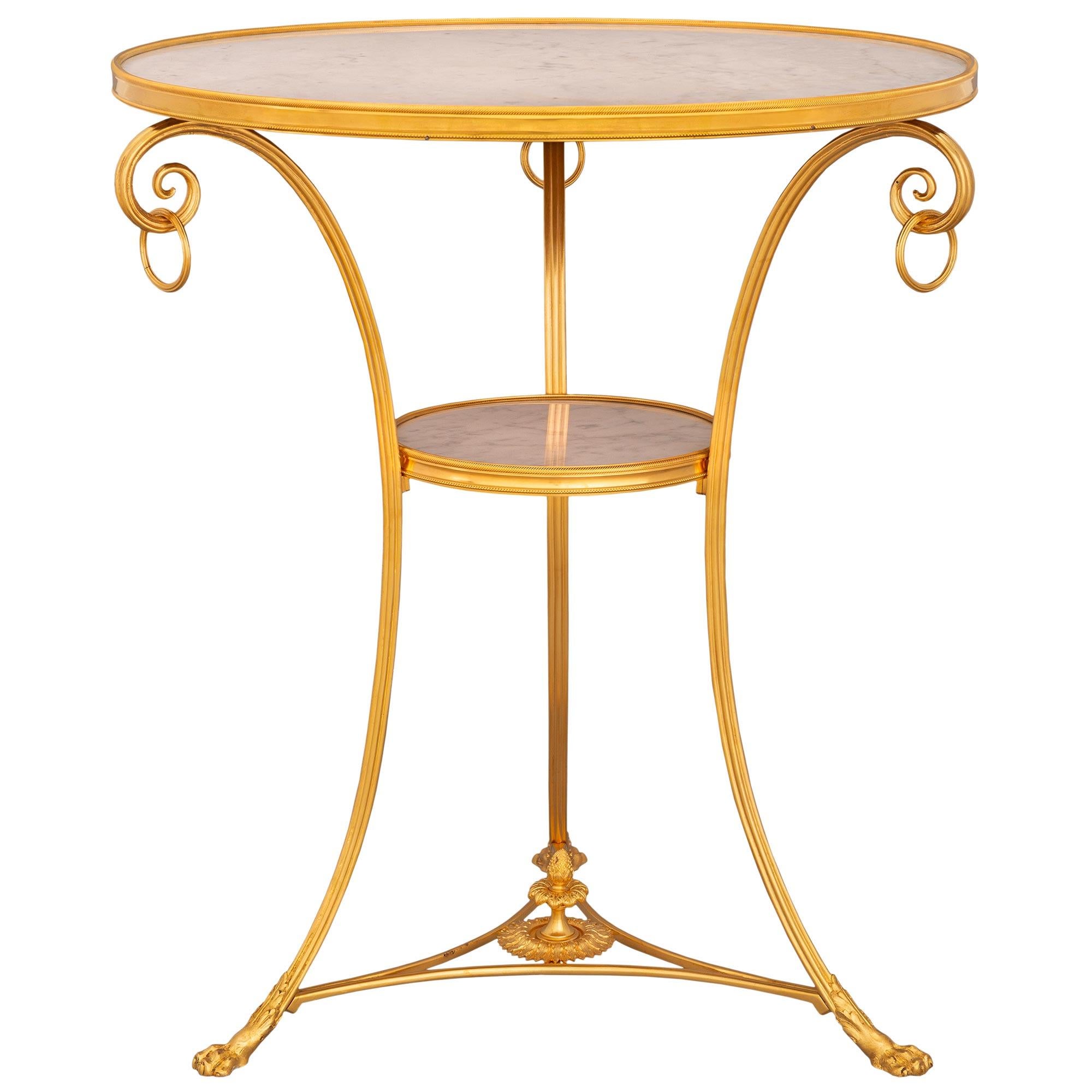 French 19th Century Neoclassical Style Ormolu and Marble Gueridon Side Table In Good Condition For Sale In West Palm Beach, FL