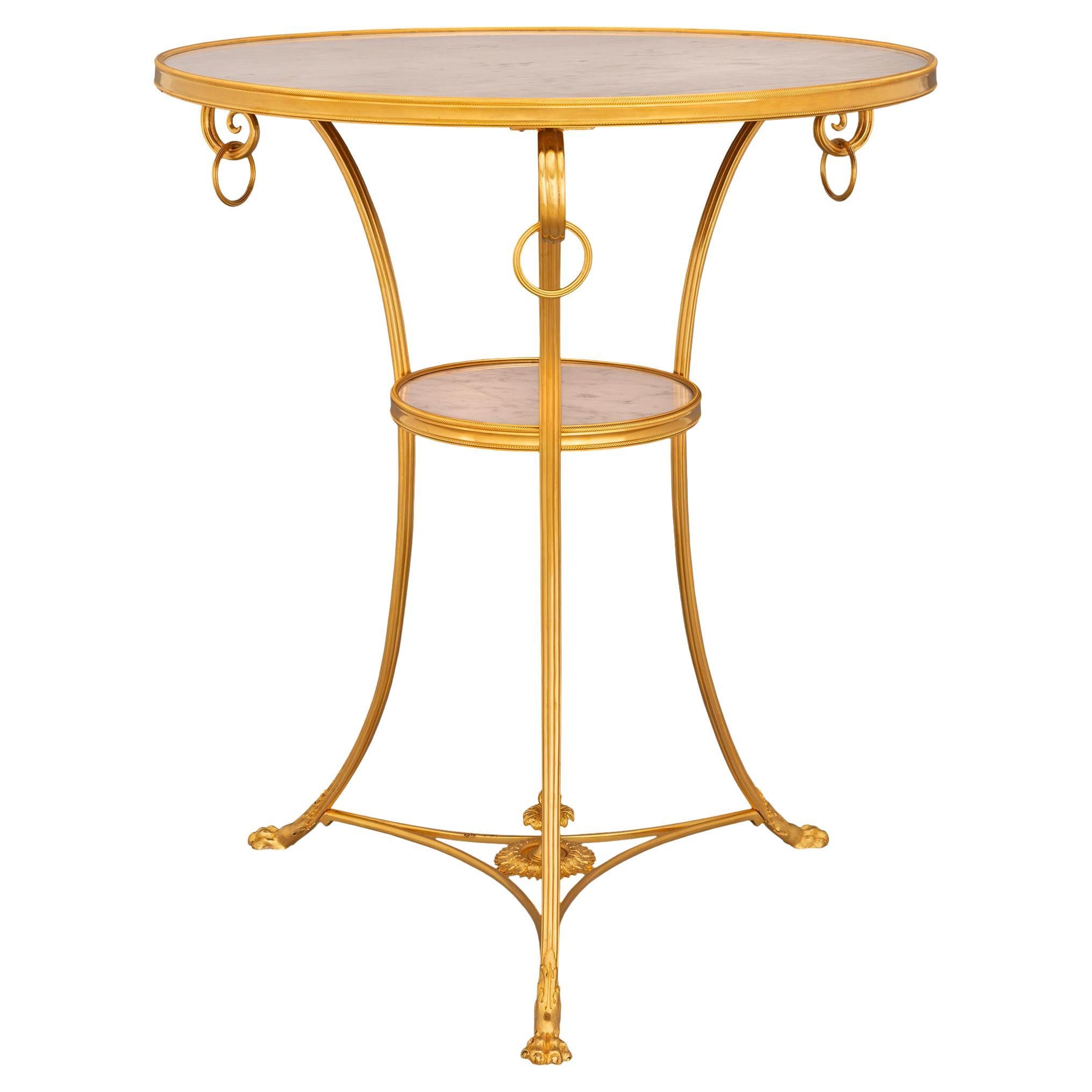 French 19th Century Neoclassical Style Ormolu and Marble Gueridon Side Table For Sale