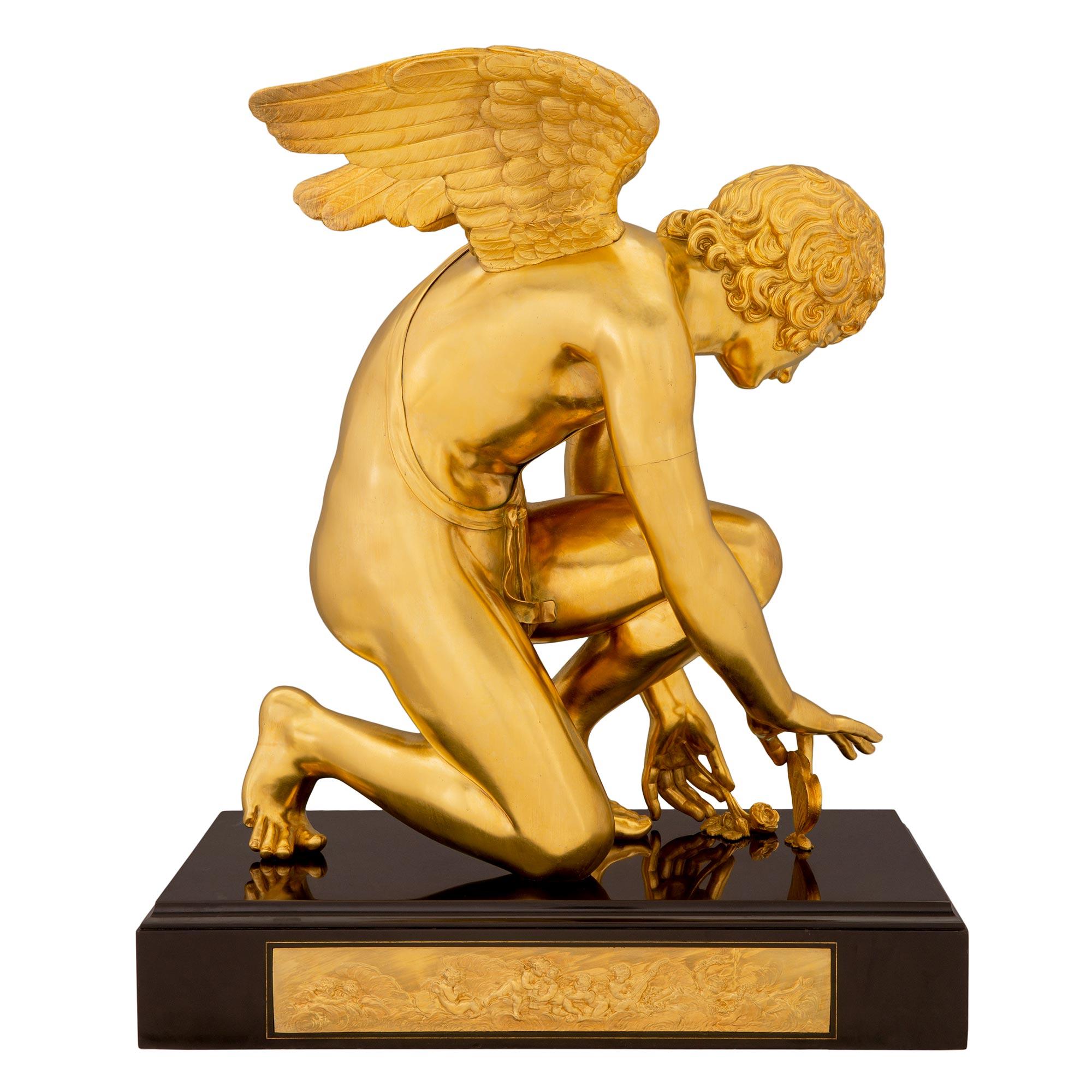 French 19th Century Neoclassical Style Ormolu and Marble Statue of Cupid For Sale 1
