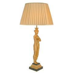 French 19th Century Neoclassical Style Ormolu and Vert Patricia Marble Lamp