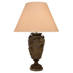 French 19th Century Neoclassical Style Patinated Bronze and Marble Lamps