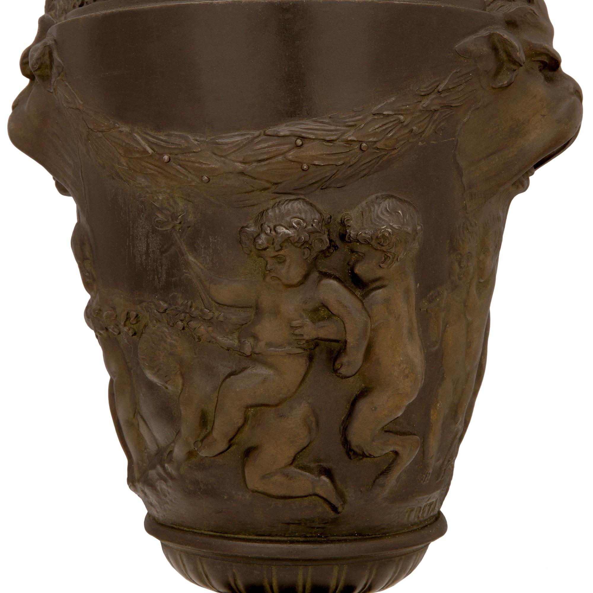 Patiné Lampes de style néoclassique français du XIXe siècle en bronze patiné et marbre en vente