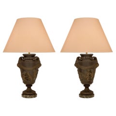 French 19th Century Neoclassical Style Patinated Bronze and Marble Lamps