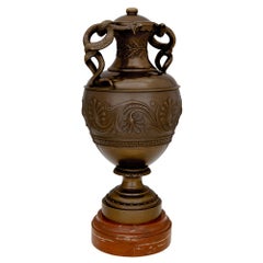 French 19th Century Neoclassical Style Patinated Bronze and Marble Urns