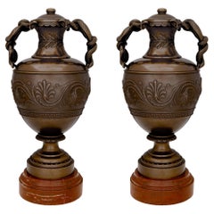 French 19th Century Neoclassical Style Patinated Bronze and Marble Urns