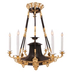 French 19th Century Neoclassical Style Patinated Bronze and Ormolu Chandelier