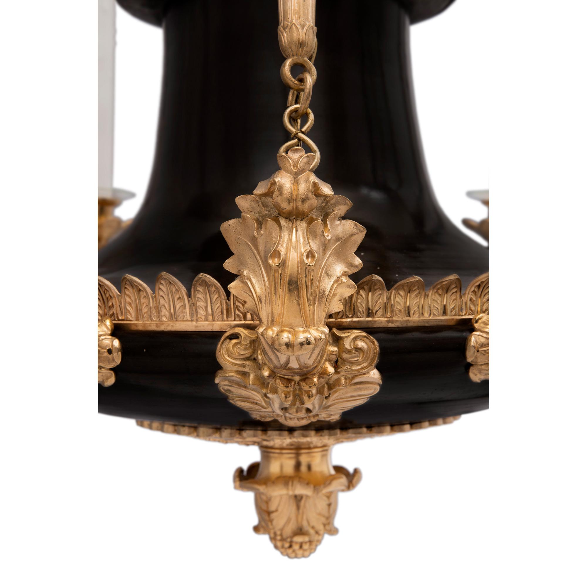 French 19th Century Neoclassical Style Patinated Bronze and Ormolu Chandelier For Sale 4