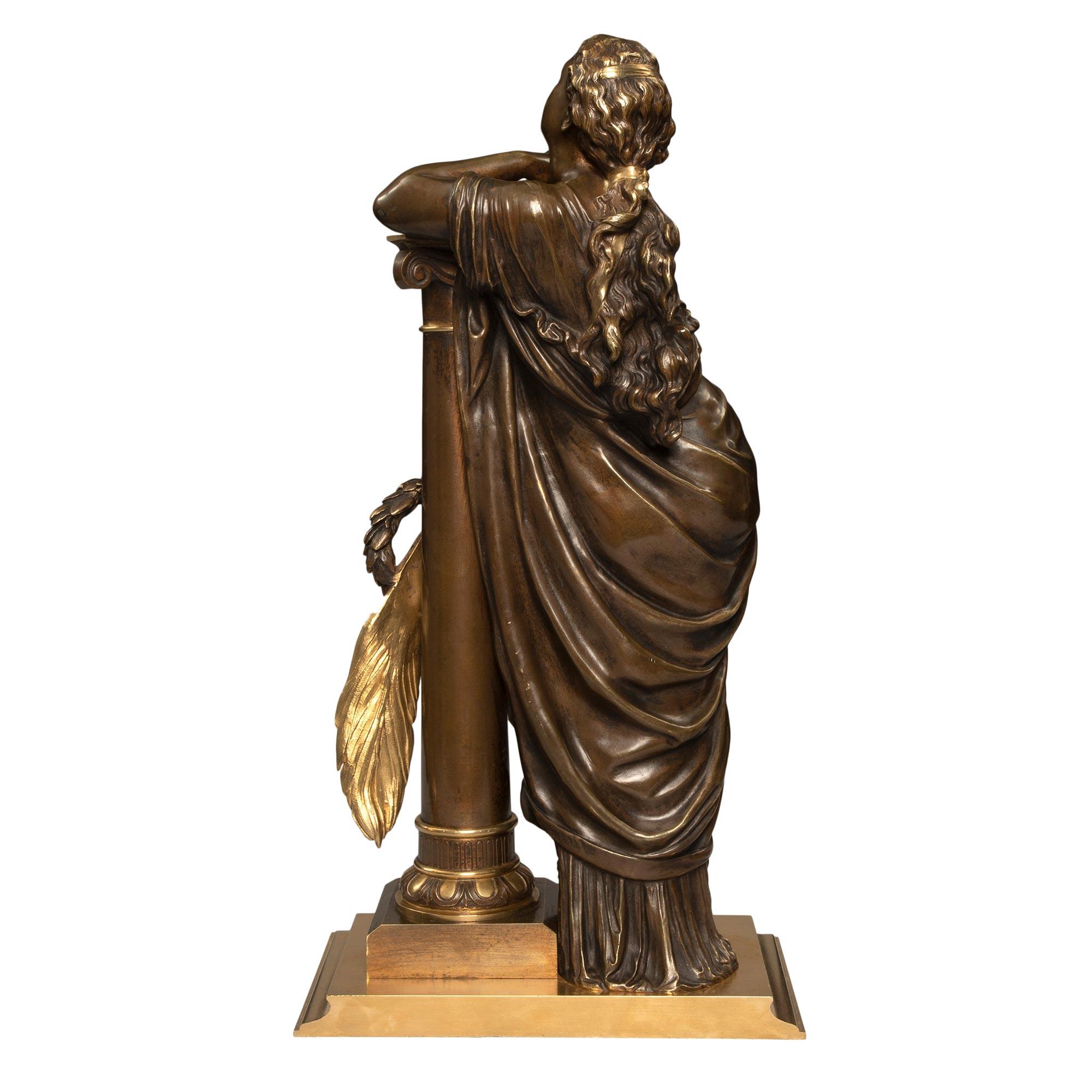 French 19th Century Neoclassical Style Patinated Bronze and Ormolu Statue For Sale 1