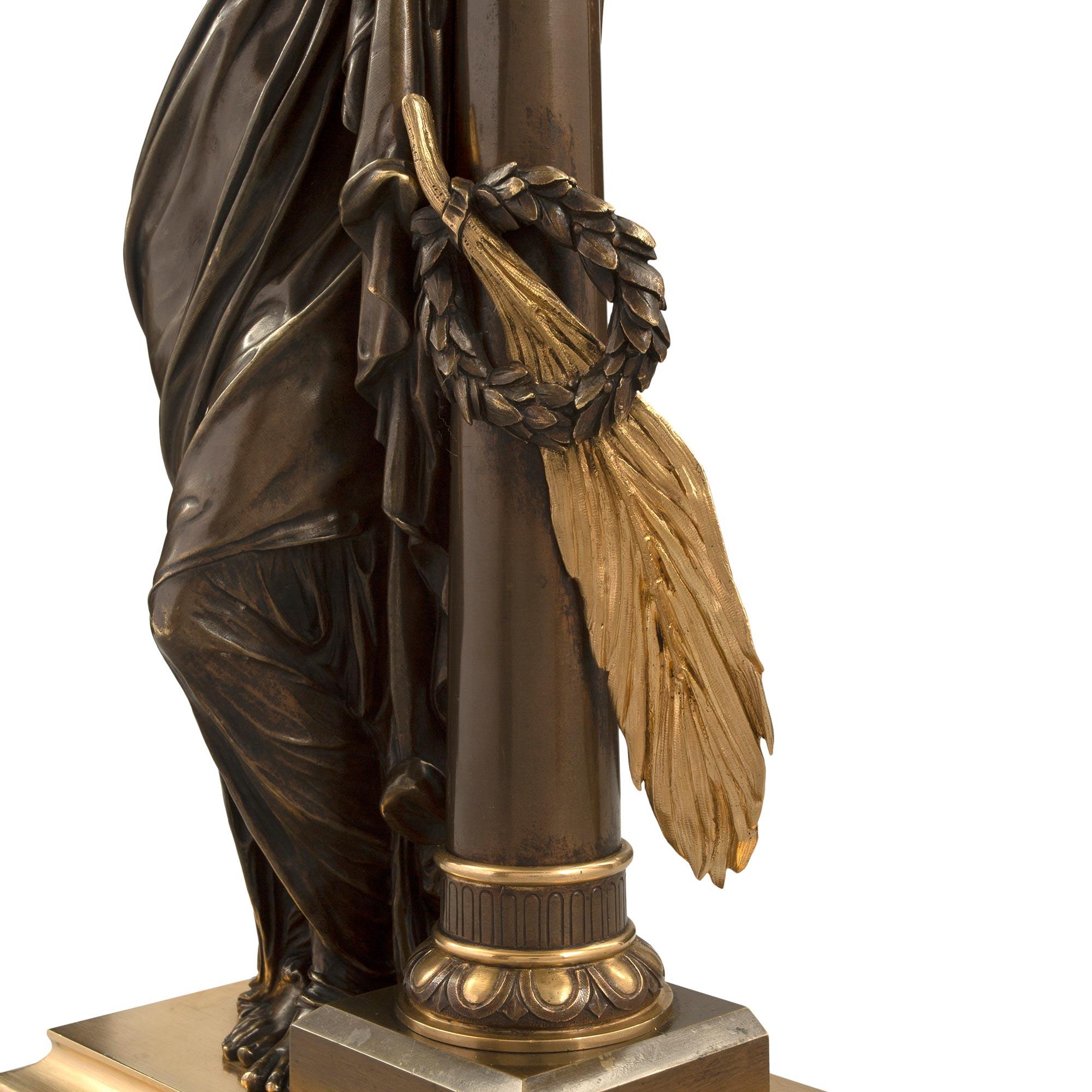French 19th Century Neoclassical Style Patinated Bronze and Ormolu Statue For Sale 4