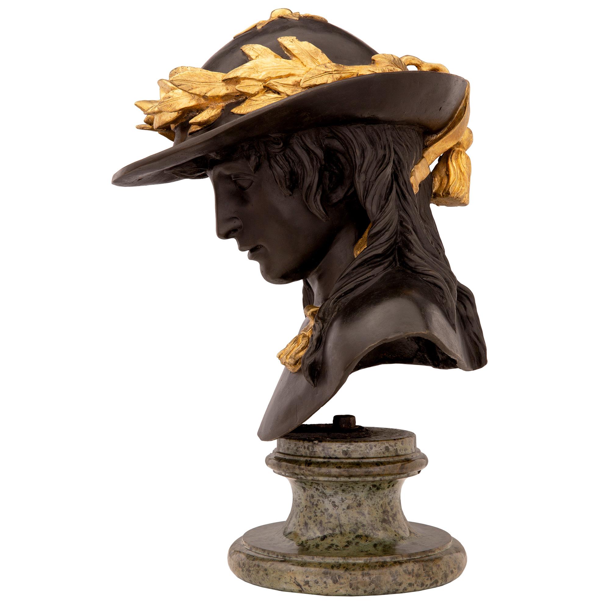 French 19th Century Neoclassical Style Patinated Bronze Bust For Sale 1
