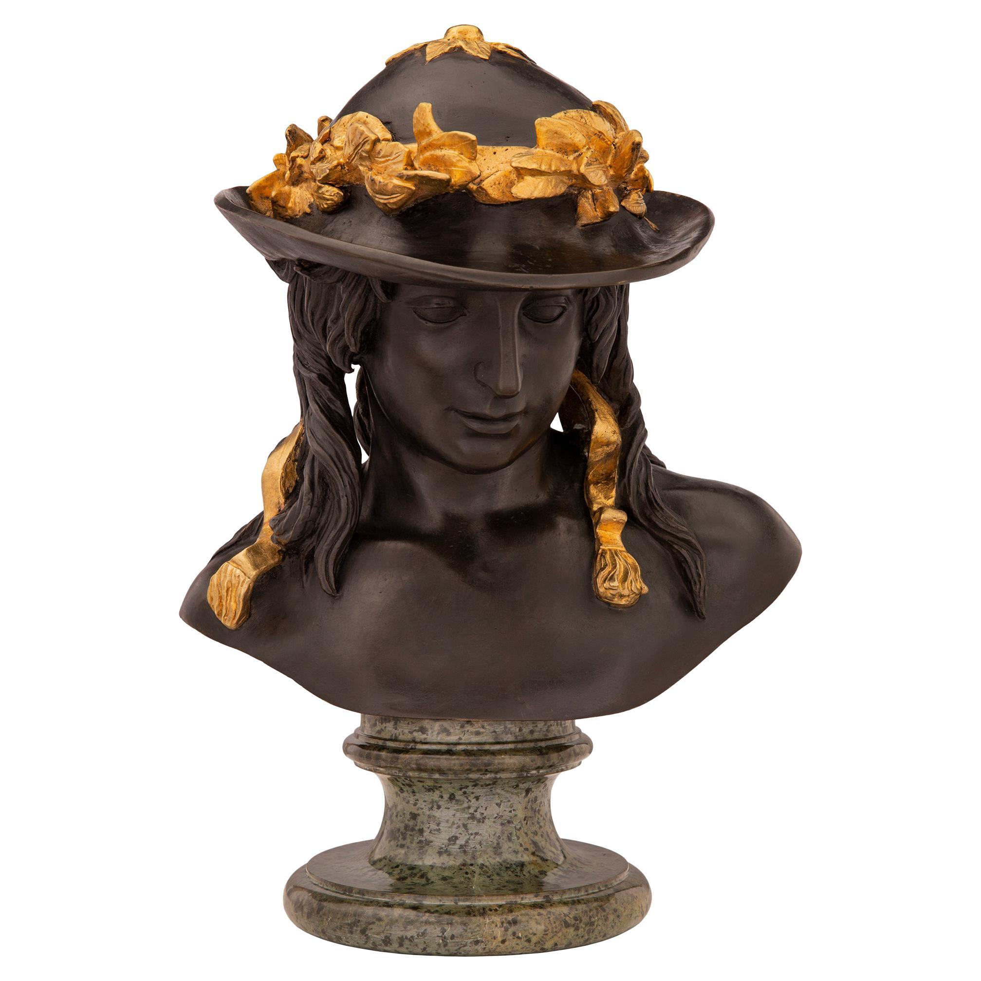 French 19th Century Neoclassical Style Patinated Bronze Bust