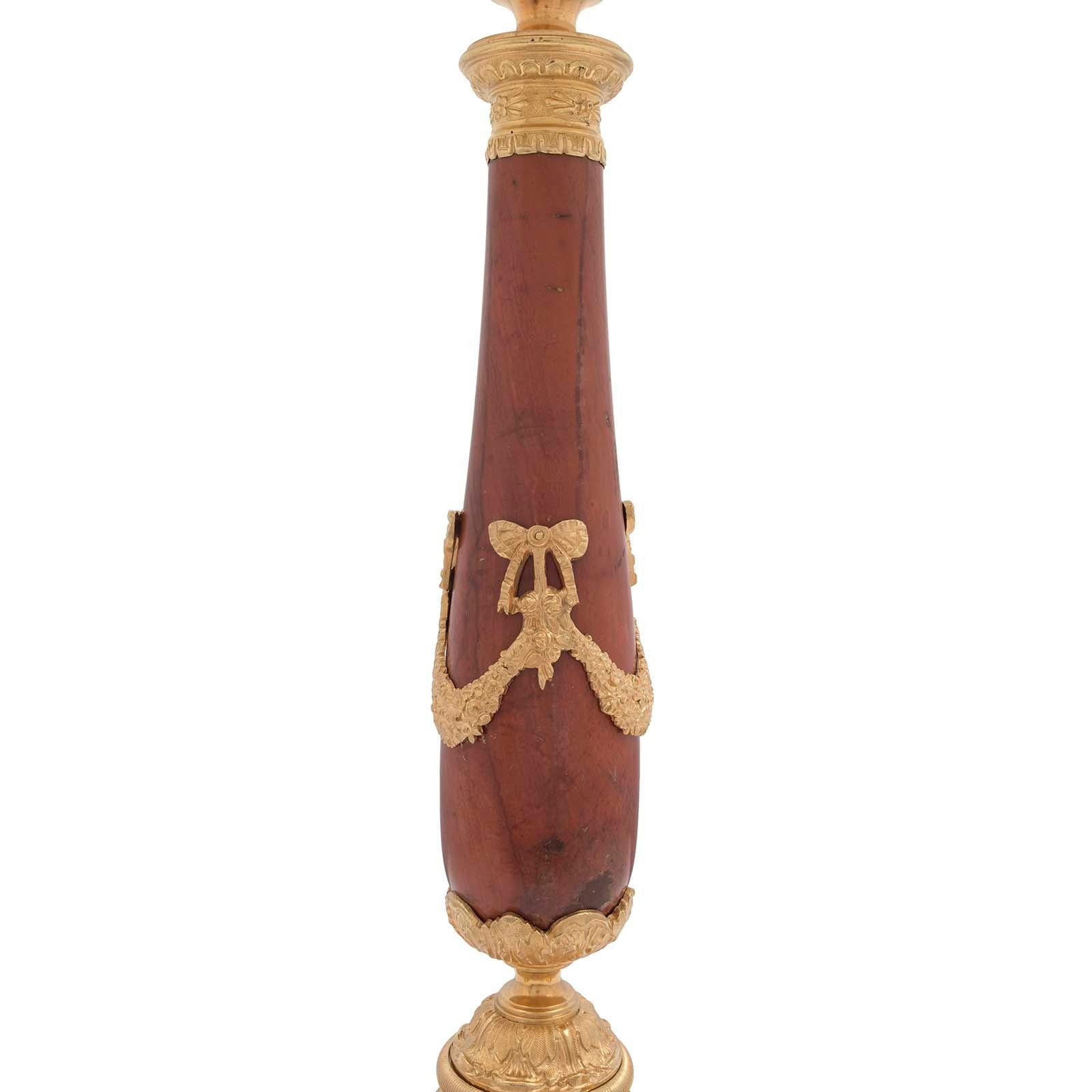 French 19th Century Neoclassical Style Red Marble and Ormolu Lamp For Sale 1