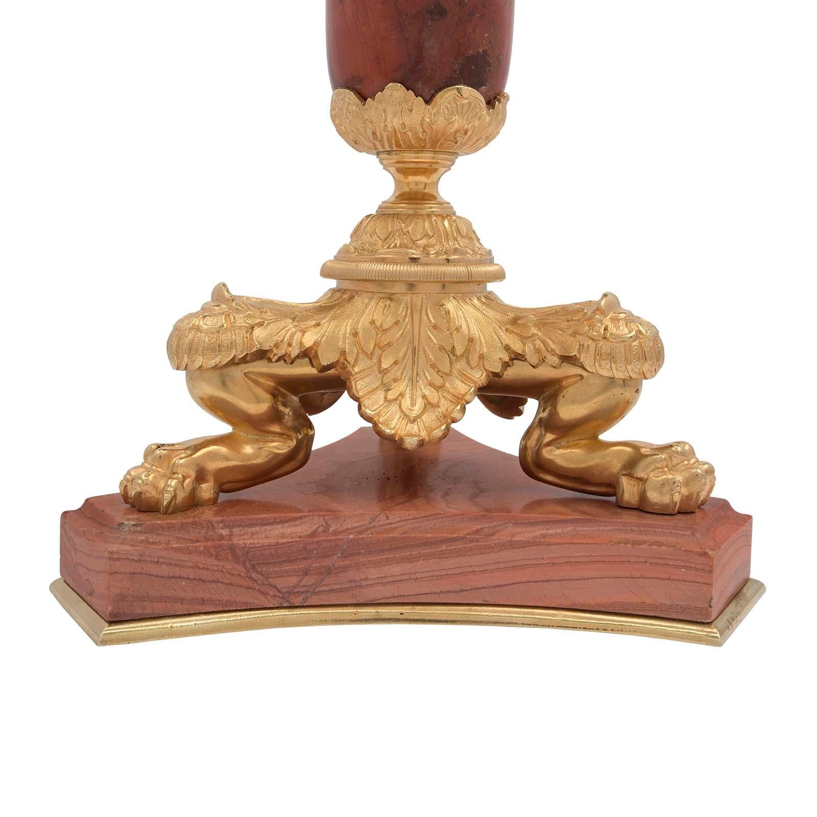 French 19th Century Neoclassical Style Red Marble and Ormolu Lamp For Sale 3