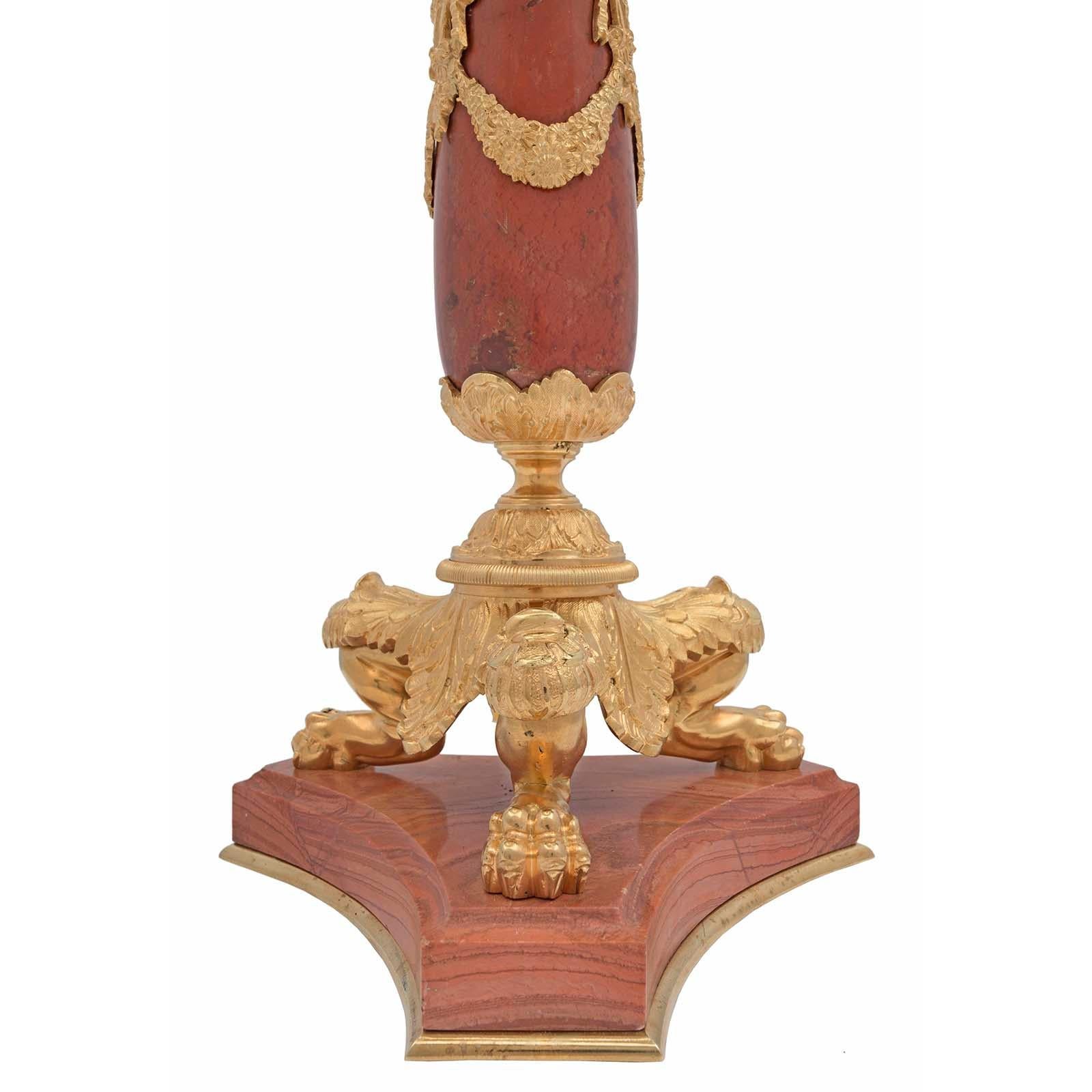 French 19th Century Neoclassical Style Red Marble and Ormolu Lamp For Sale 2