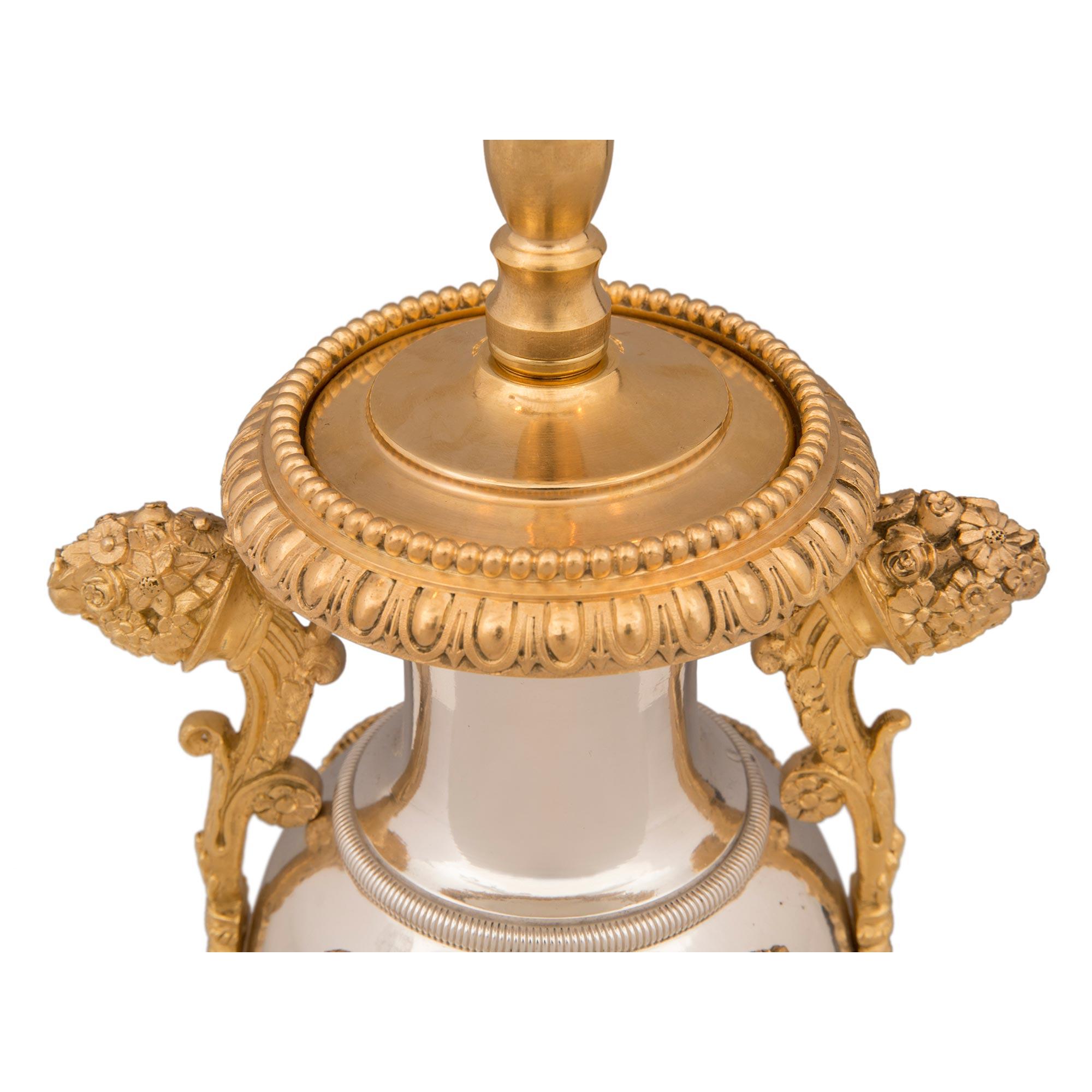 French 19th Century Neoclassical Style Silvered Bronze and Ormolu Lamp For Sale 2