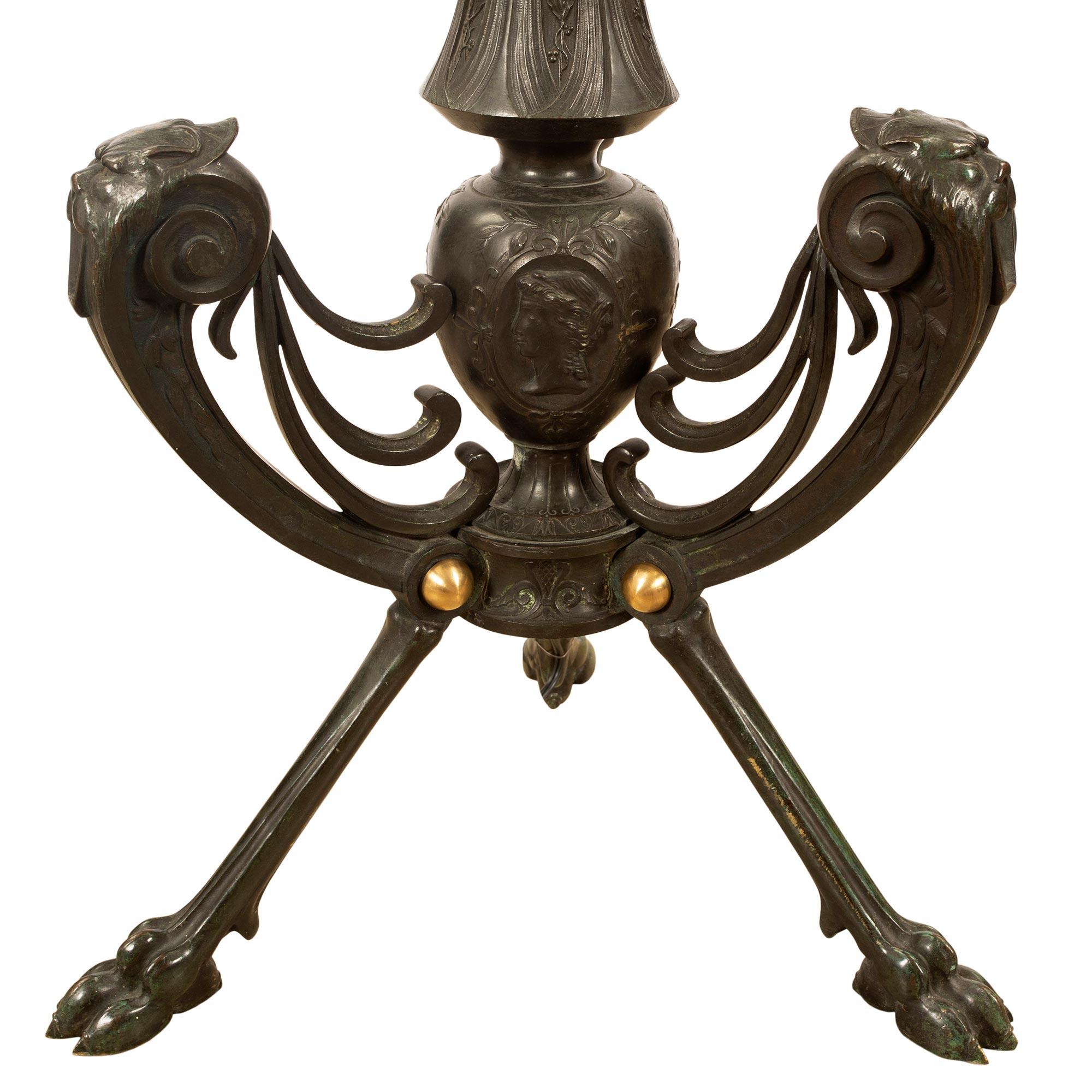 French 19th Century Neoclassical Style Verdigris Bronze and Ormolu Floor Lamp For Sale 2