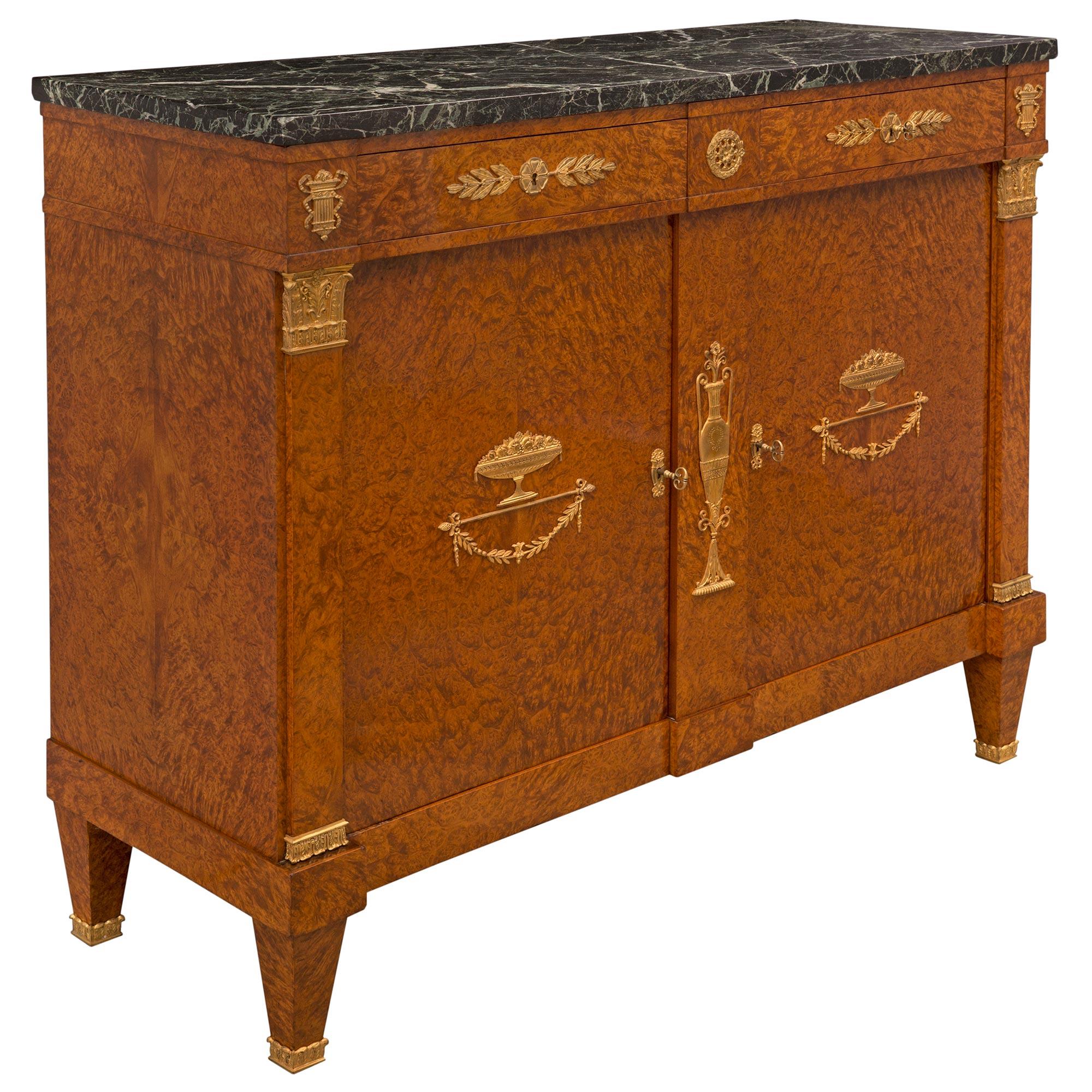 French 19th Century Neoclassical Style Walnut and Ormolu Two-Door/Drawer Buffet For Sale 1