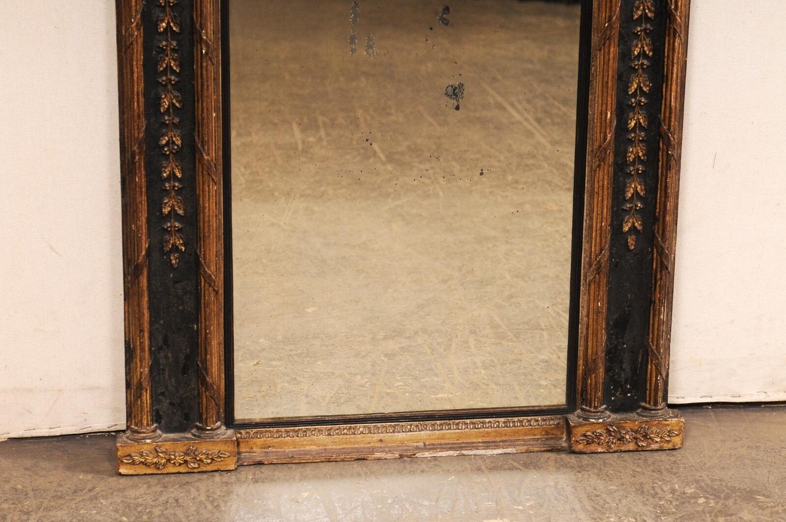 Specchio Trumeau neoclassico francese del XIX secolo, nero con accenti in oro bronzato in vendita 4