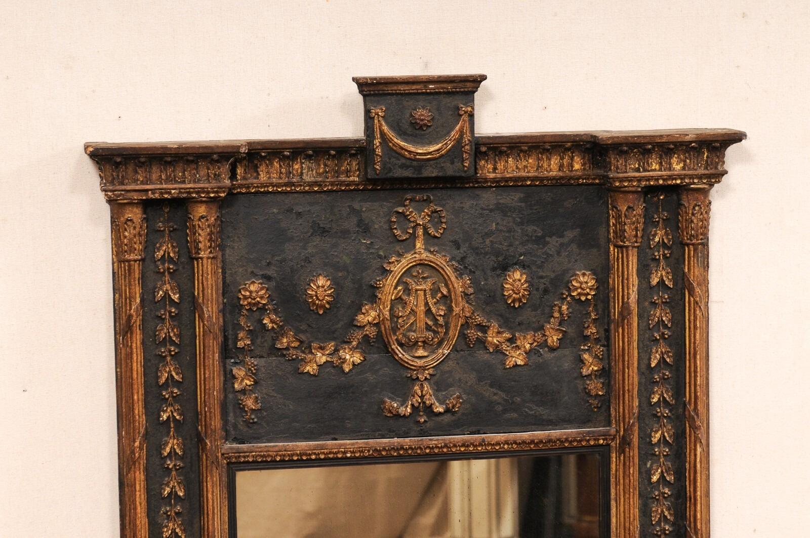 Specchio Trumeau neoclassico francese del XIX secolo, nero con accenti in oro bronzato in vendita 5
