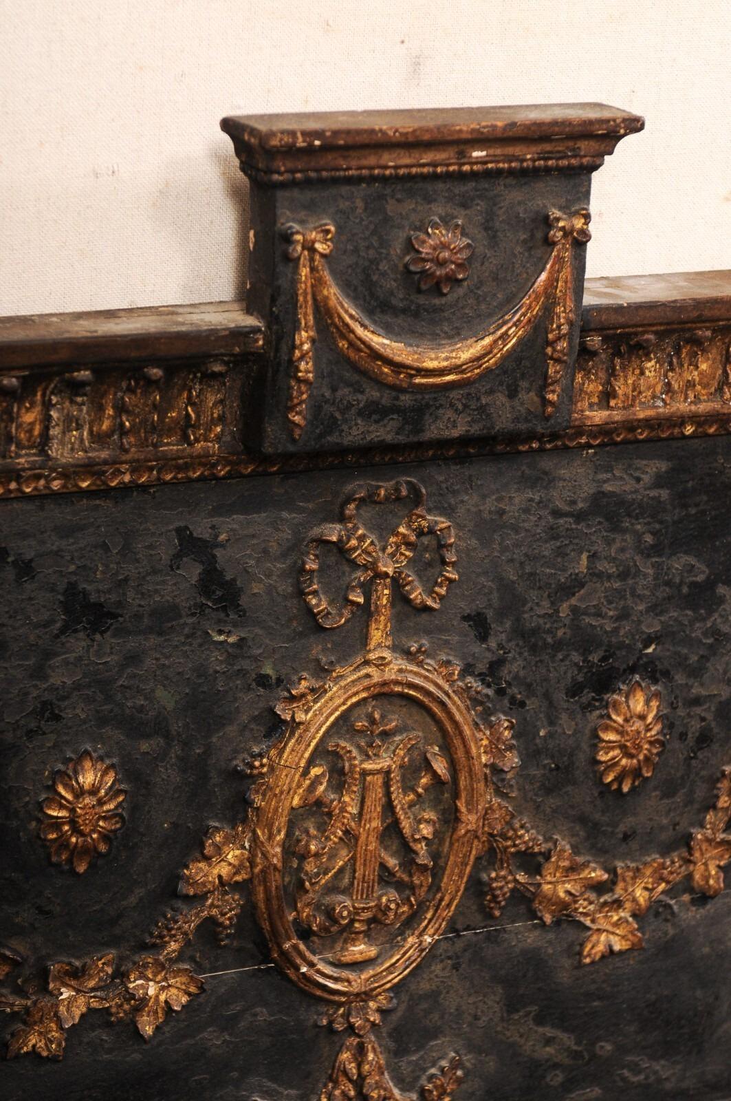 Neoclassico Specchio Trumeau neoclassico francese del XIX secolo, nero con accenti in oro bronzato in vendita