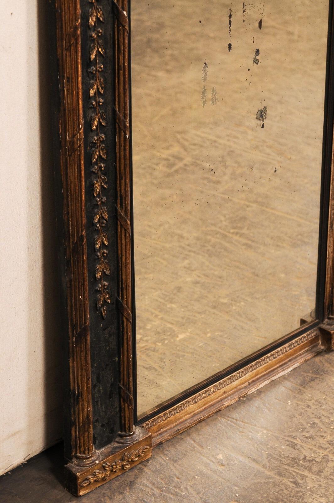 Francese Specchio Trumeau neoclassico francese del XIX secolo, nero con accenti in oro bronzato in vendita