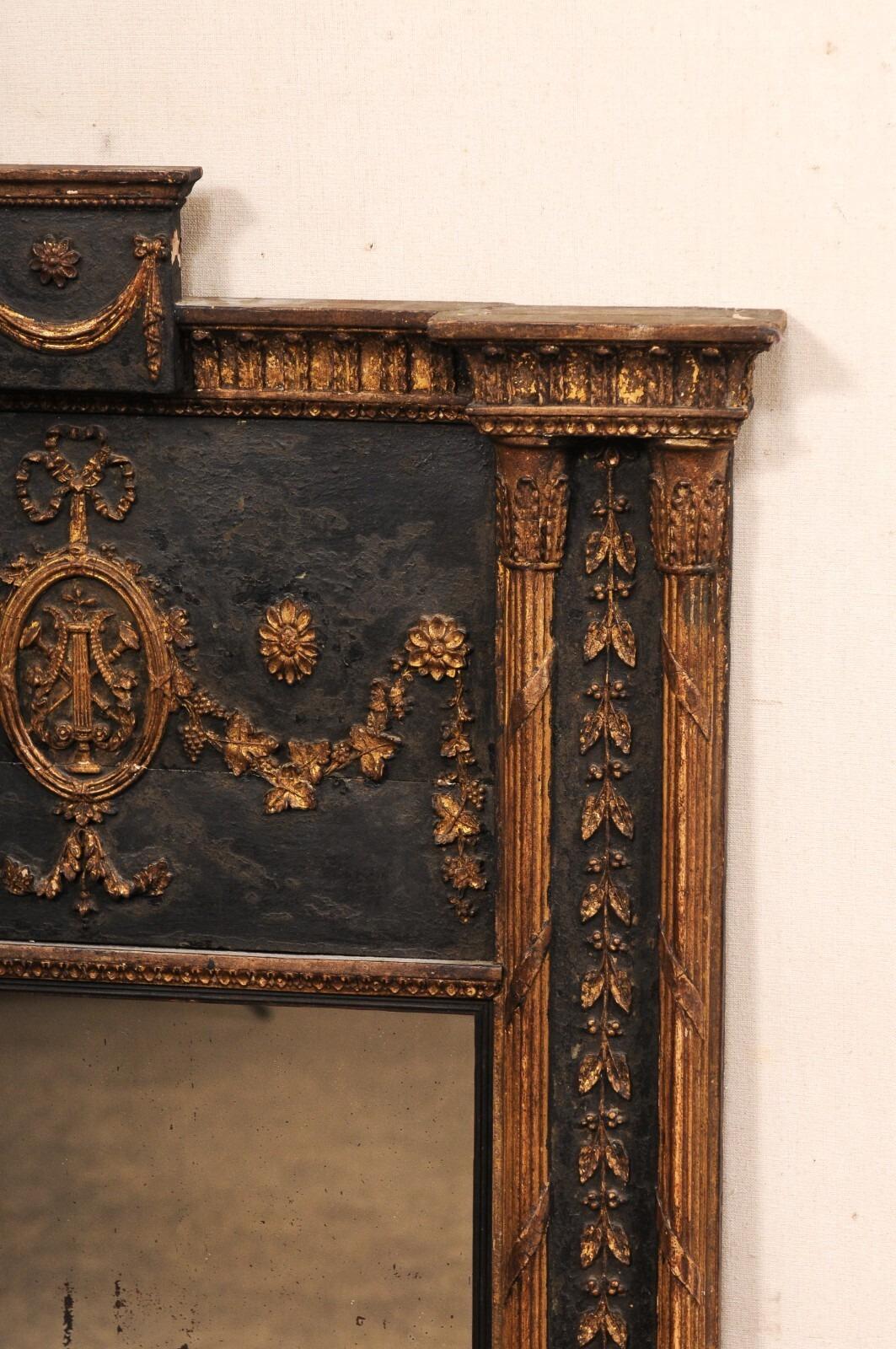 Specchio Trumeau neoclassico francese del XIX secolo, nero con accenti in oro bronzato in vendita 1