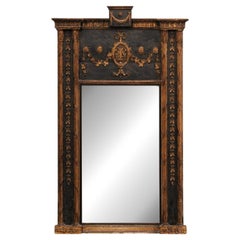 Specchio Trumeau neoclassico francese del XIX secolo, nero con accenti in oro bronzato