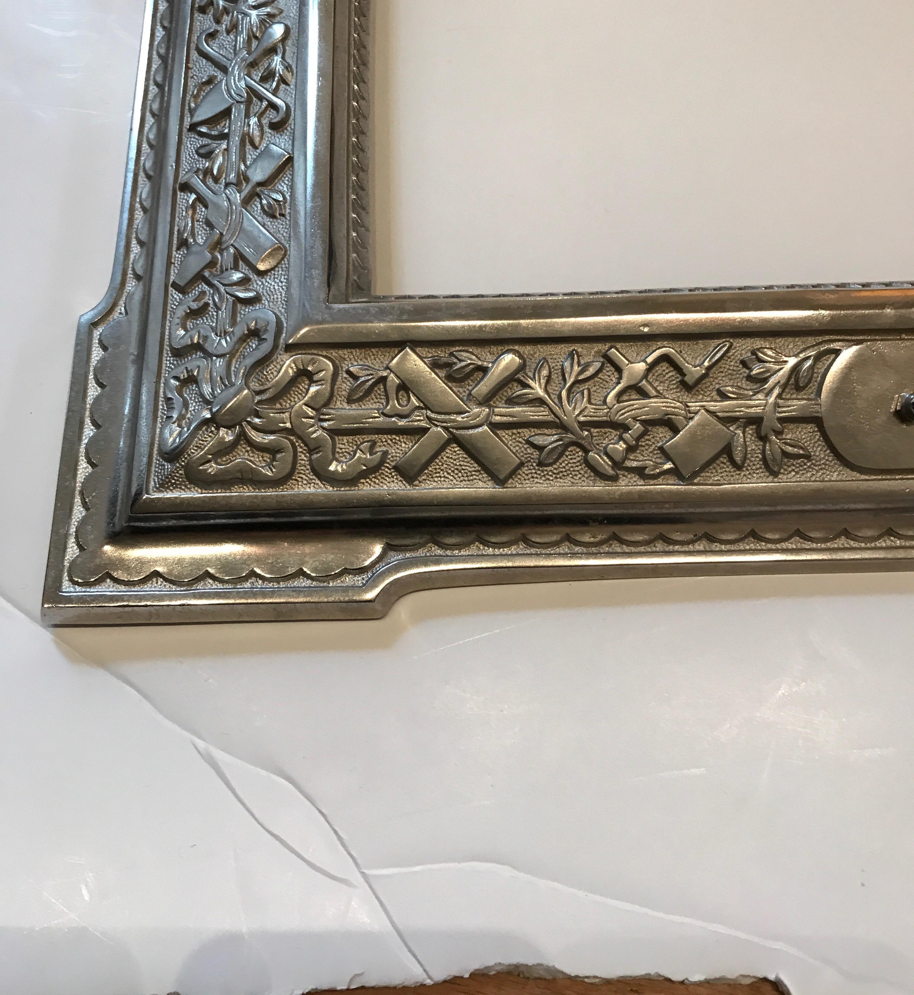 Fantastic French nickel plated 19th century metal picture frame.
The frame was made specifically from a foundry client.
Decorated profusely with tools used in the foundry trade.
Marked Forge, Fonderie and Ajustage to the frame.
Most likely a one