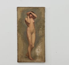Pittura a olio su tela con nudo francese del XIX secolo