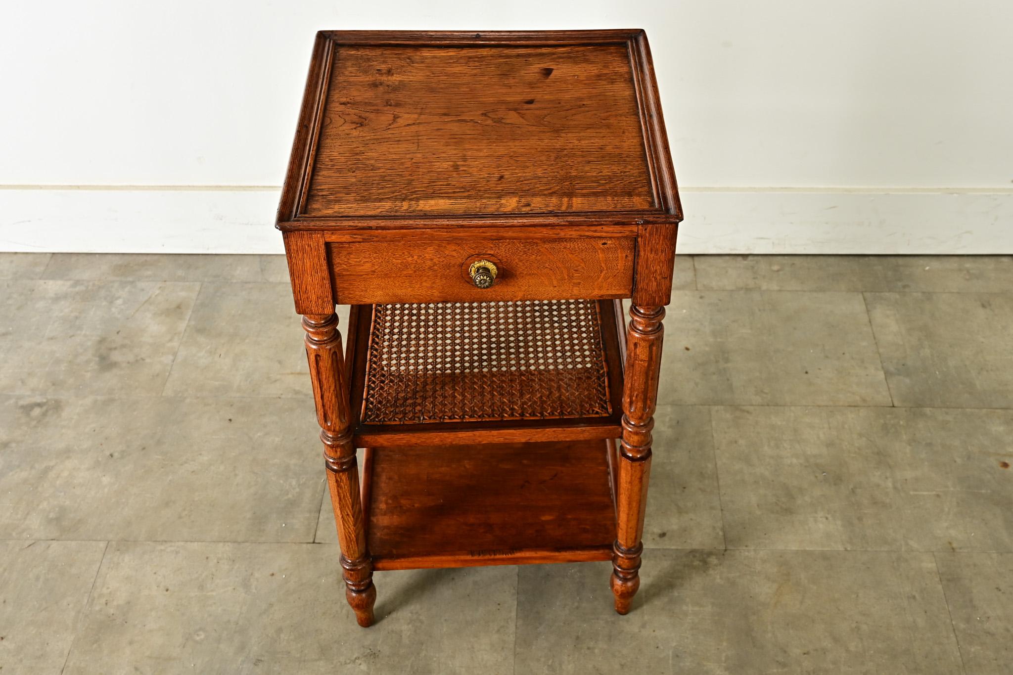 Brass French 19th Century Oak and Cane Etagere
