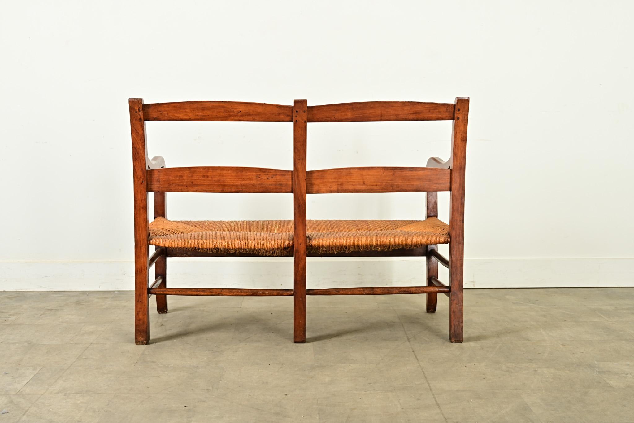 French 19th Century Oak and Rush Seat Bench 5