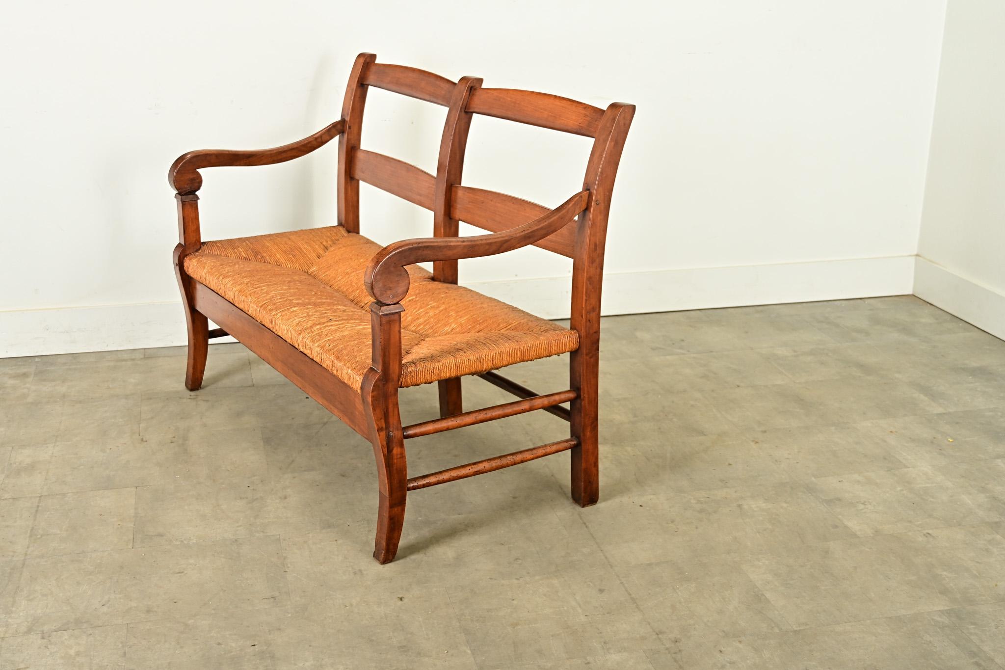 French 19th Century Oak and Rush Seat Bench 6