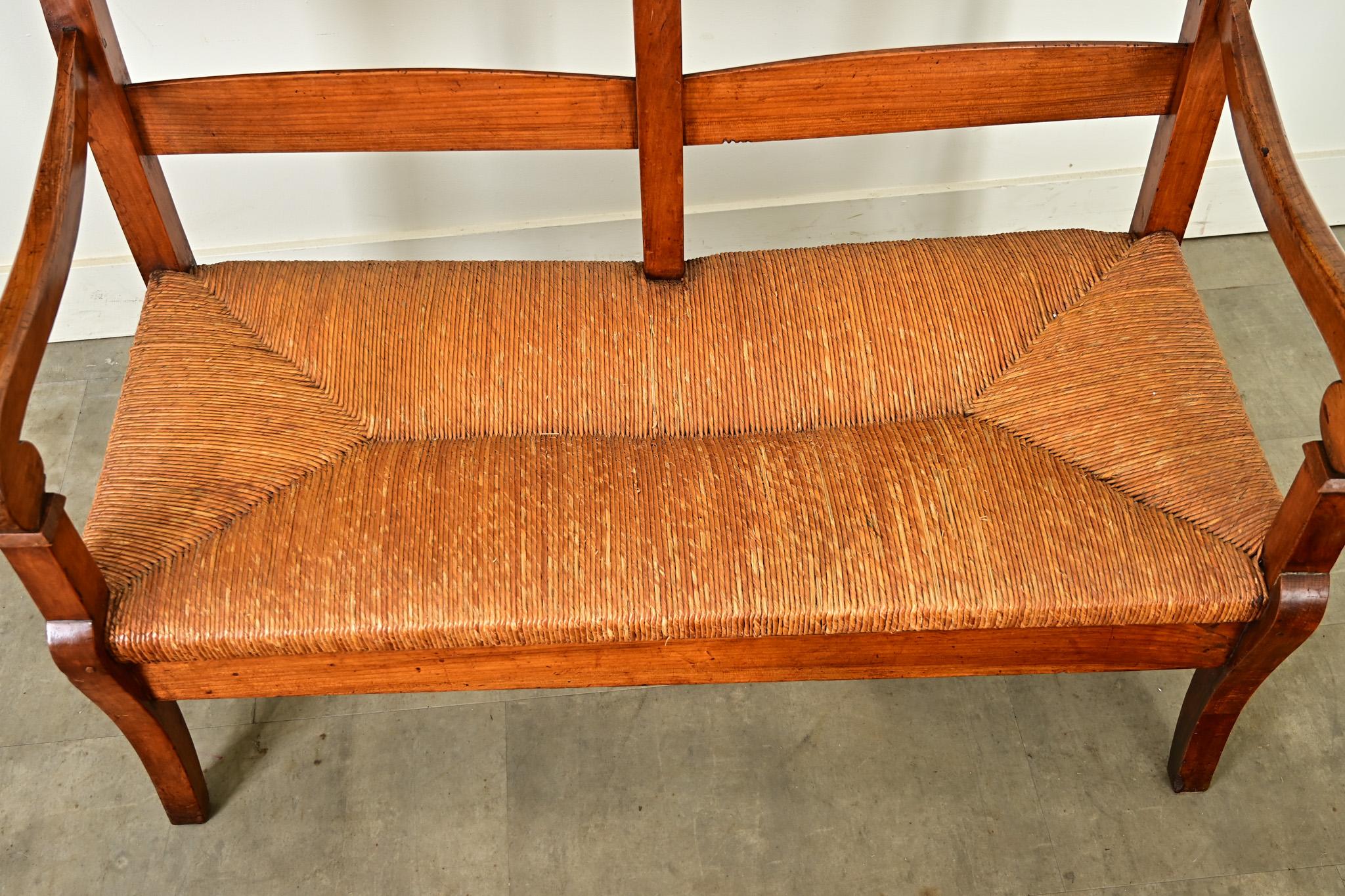 French 19th Century Oak and Rush Seat Bench In Good Condition In Baton Rouge, LA